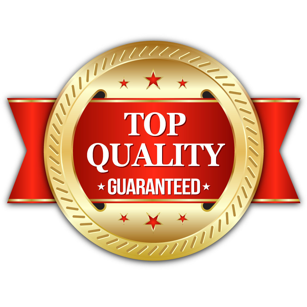 golden top quality seal badge with red ribbon