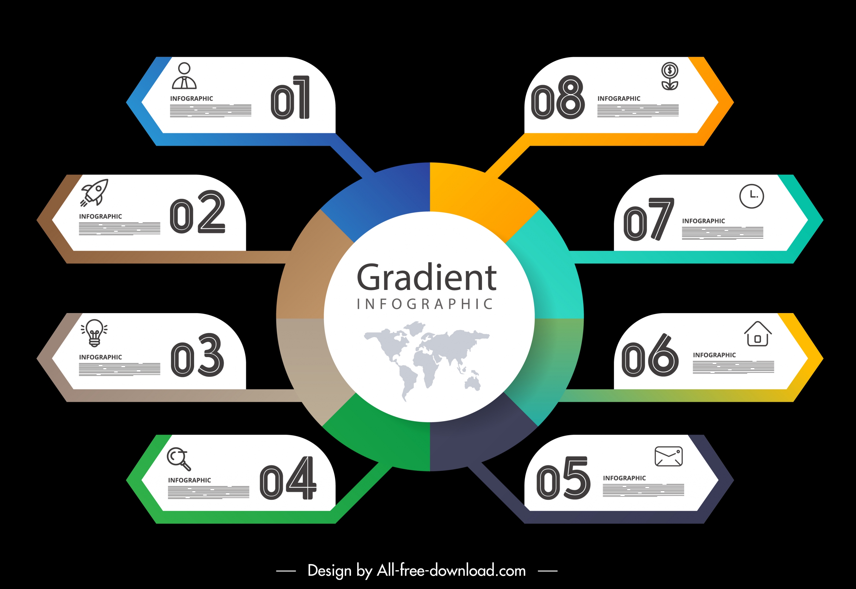 infographic template modern colorful dark decor branch chart