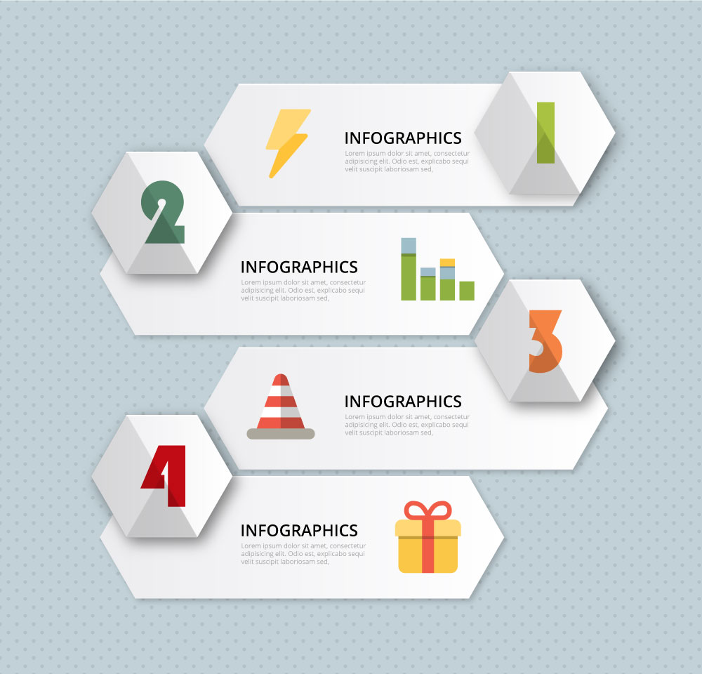 infographic design with horizontal tabs and 3d hexagons