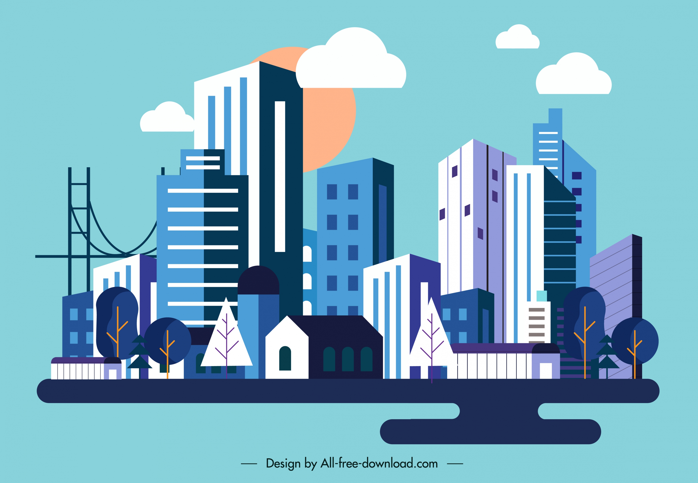 city background colored contemporary architectures sketch