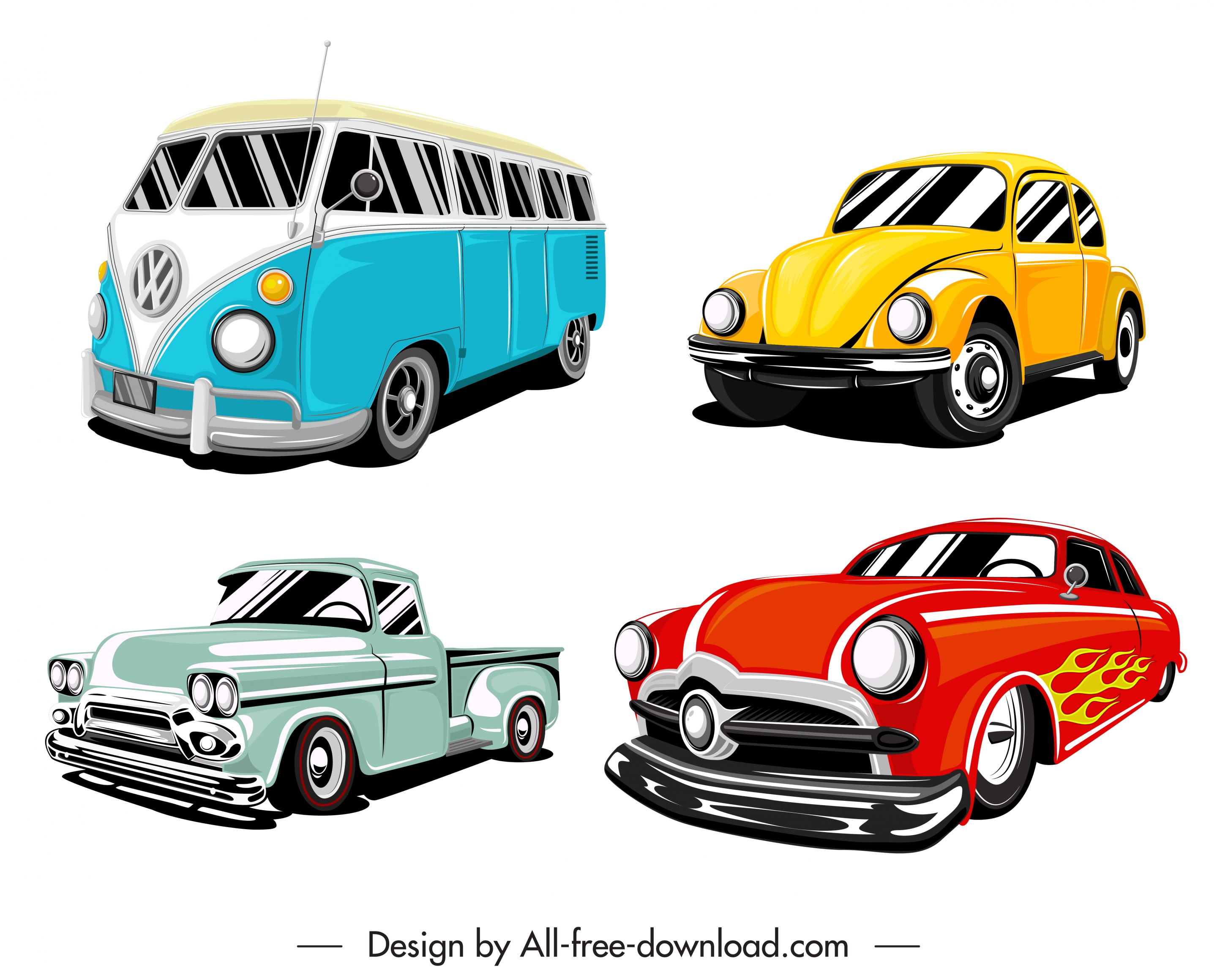 cars icons templates colored 3d sketch