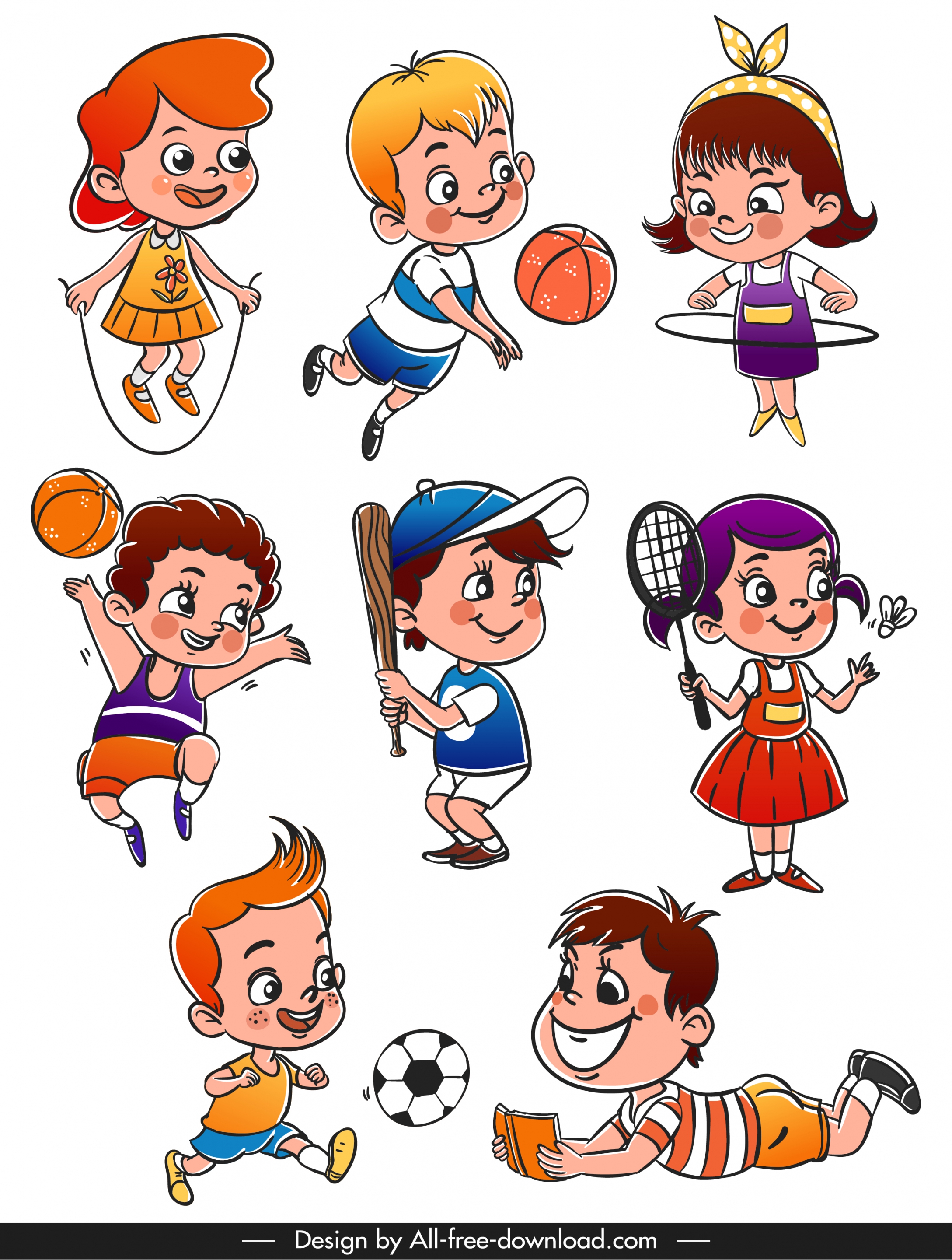 children icons playful sketch cute cartoon characters