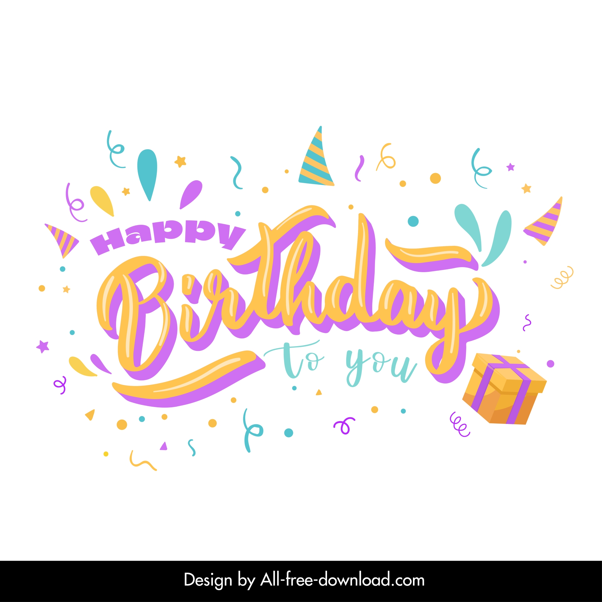 birthday typography design elements dynamic texts confetti presents