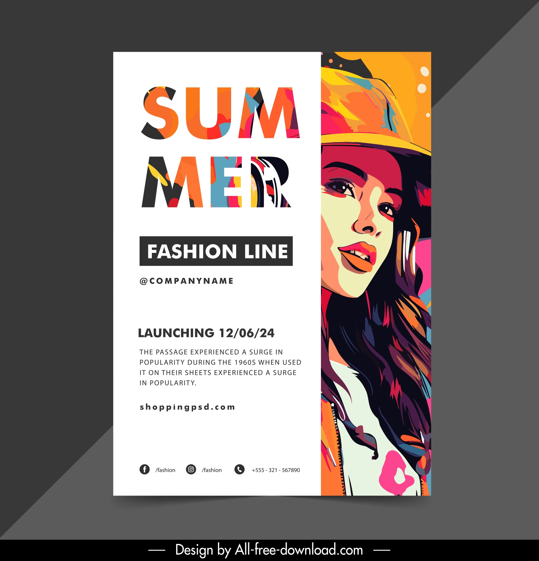 fashion flyer  template cartoon lady face