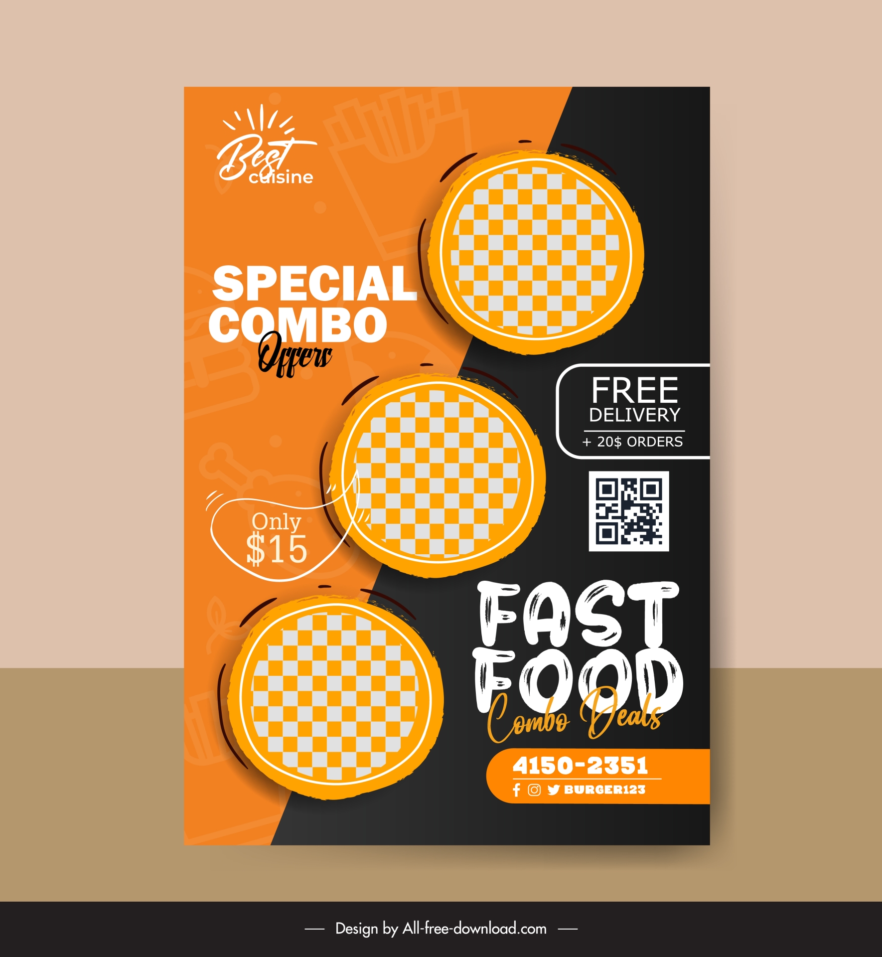 fast food flyer template contrast checkered circles