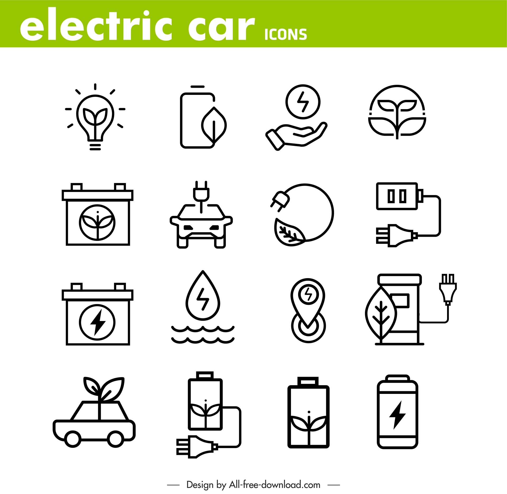 electric car premium line icons handdrawn symbols