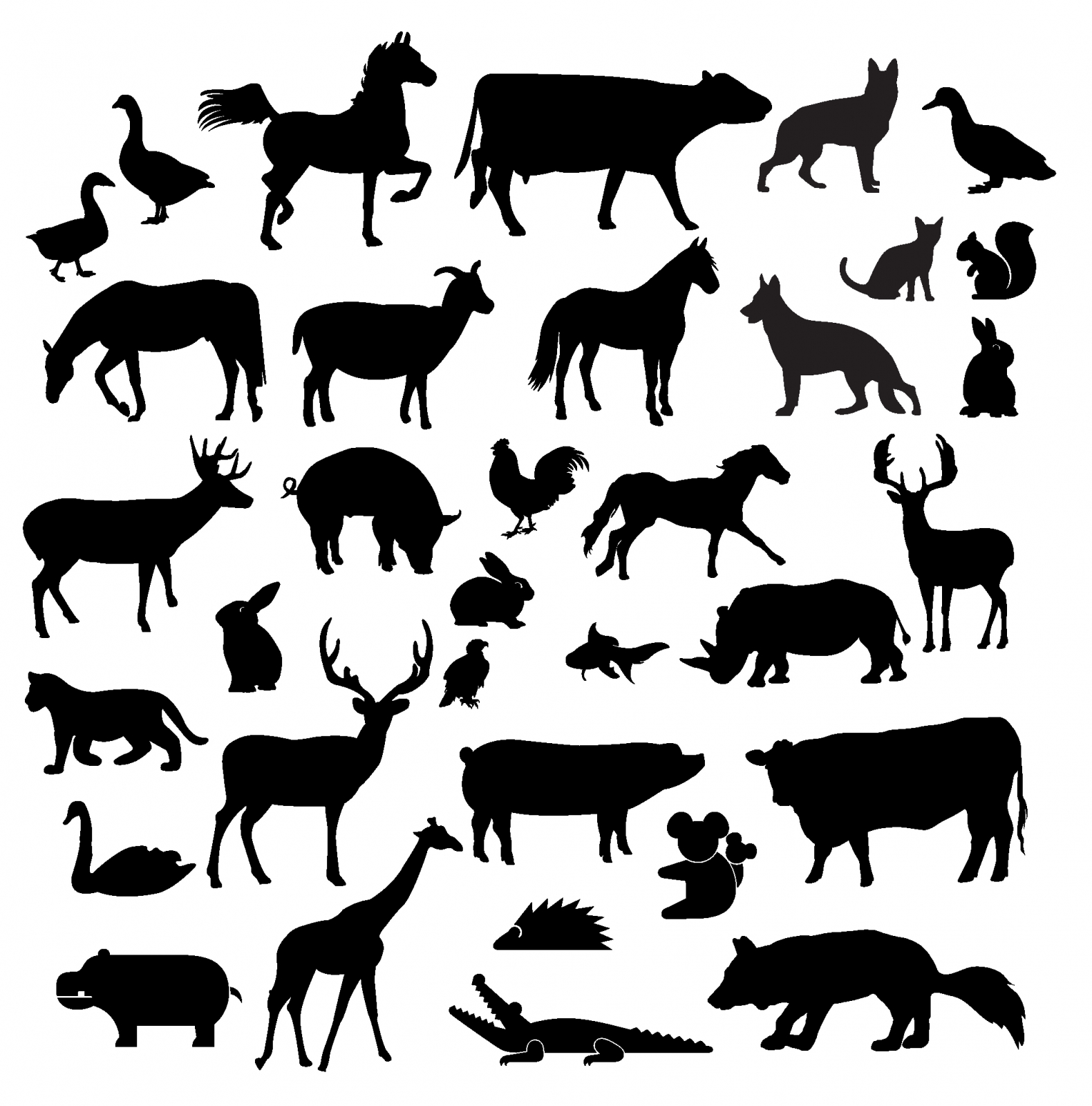 Farm animal silhouette collection