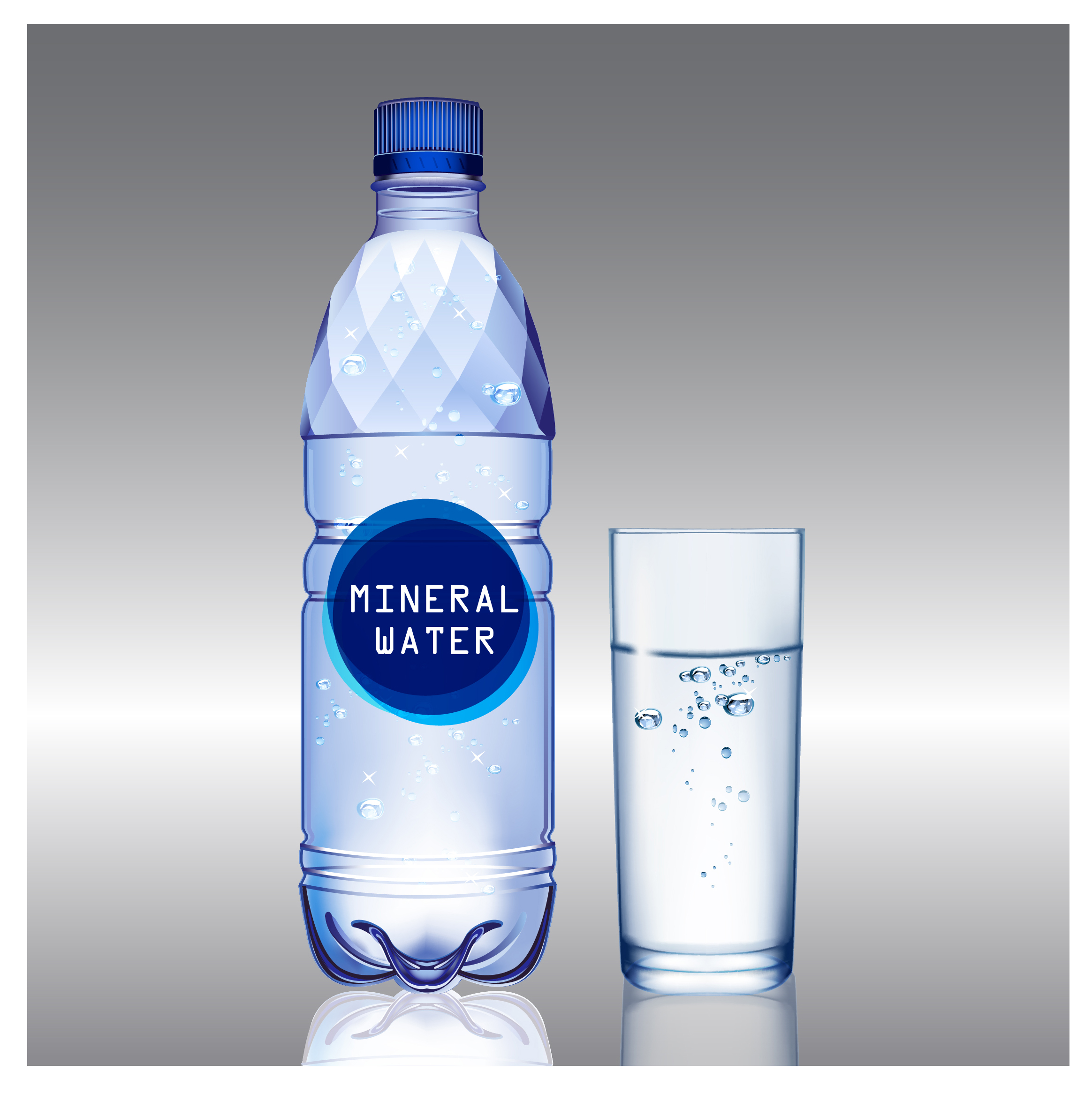 mineral water bottle and glass