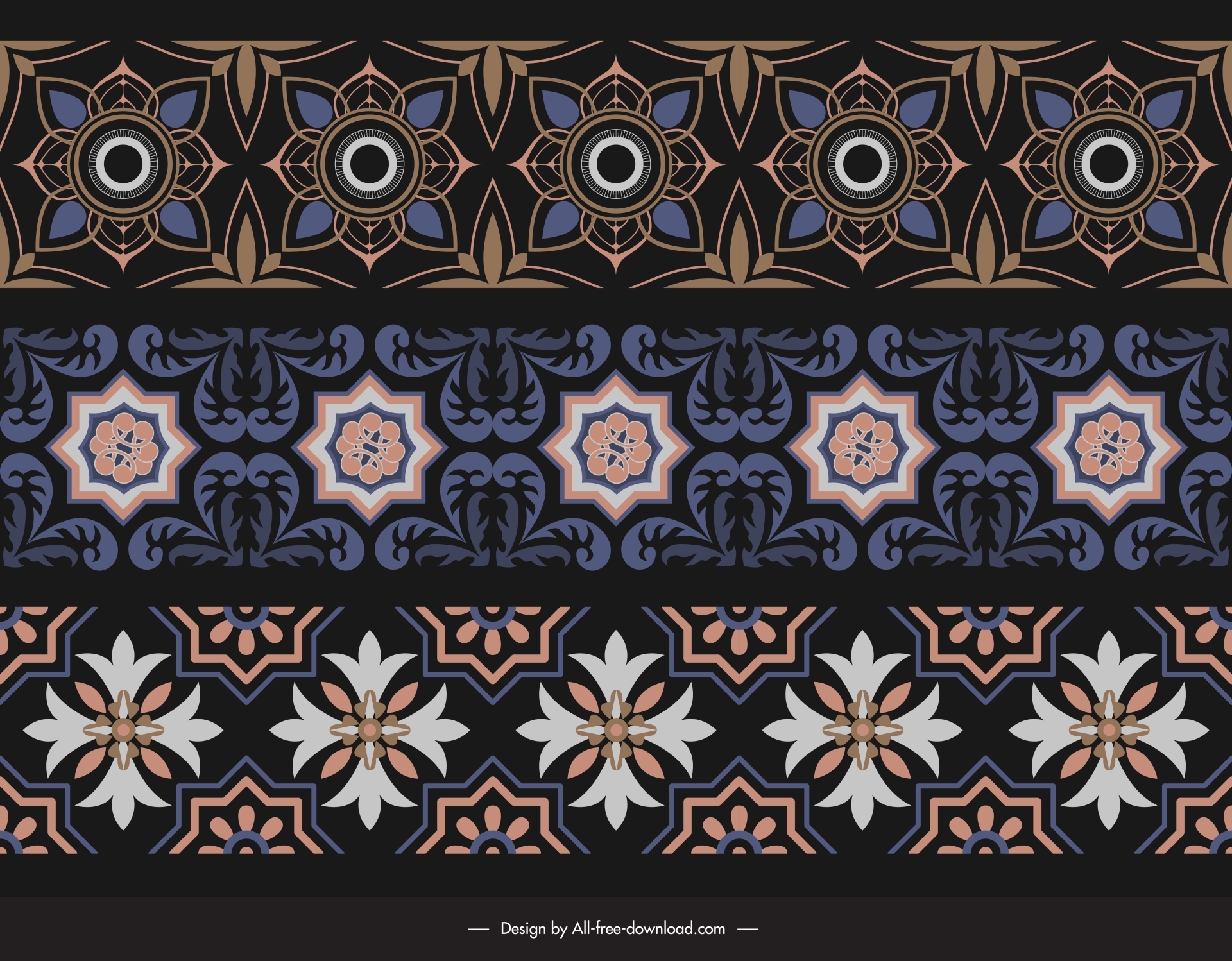 arabic floral seamless border templates dark symmetric flowers repeating 