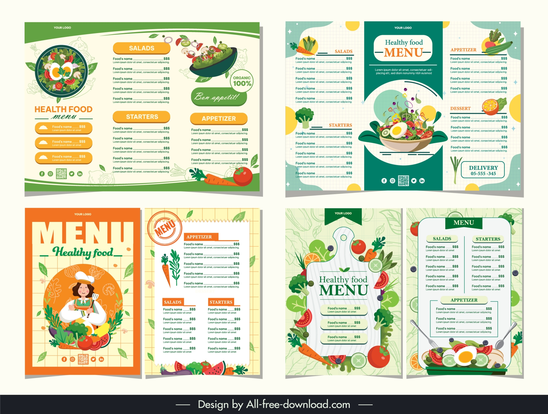 healthy food menu template elegant flat 