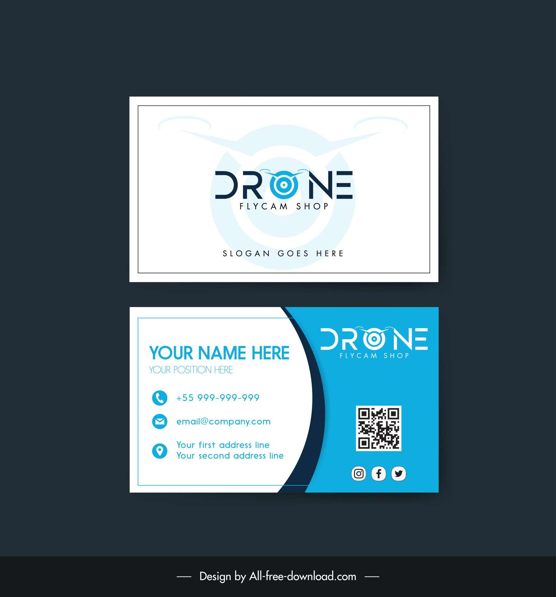 drone business cards template flat modern blurred