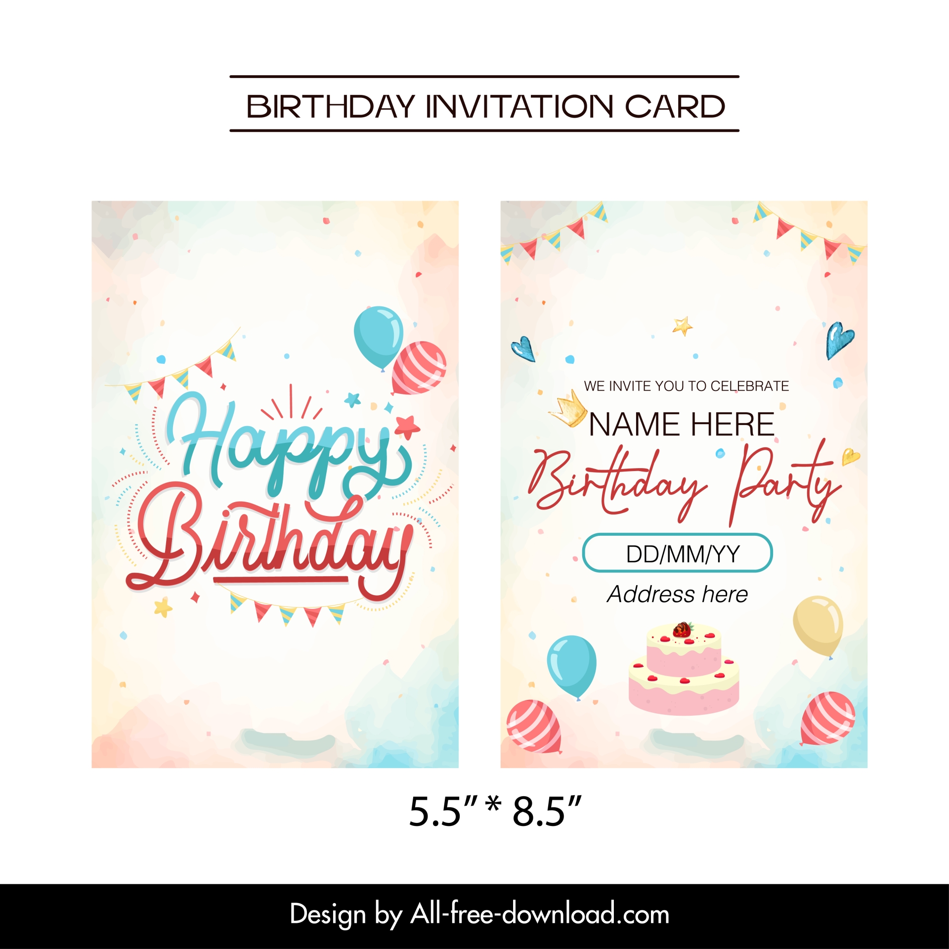 birthday invitation card template dynamic texts balloons decor