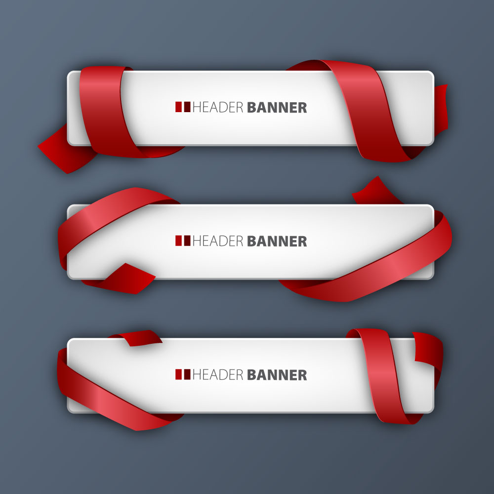 header banner sets with red ribbons coverings design