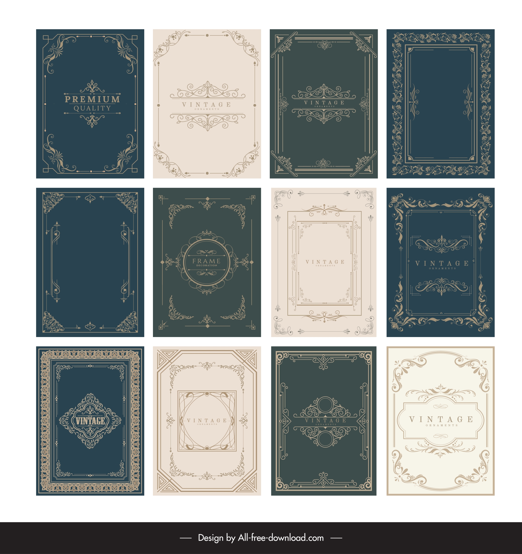 decor frame templates collection retro elegant symmetric design