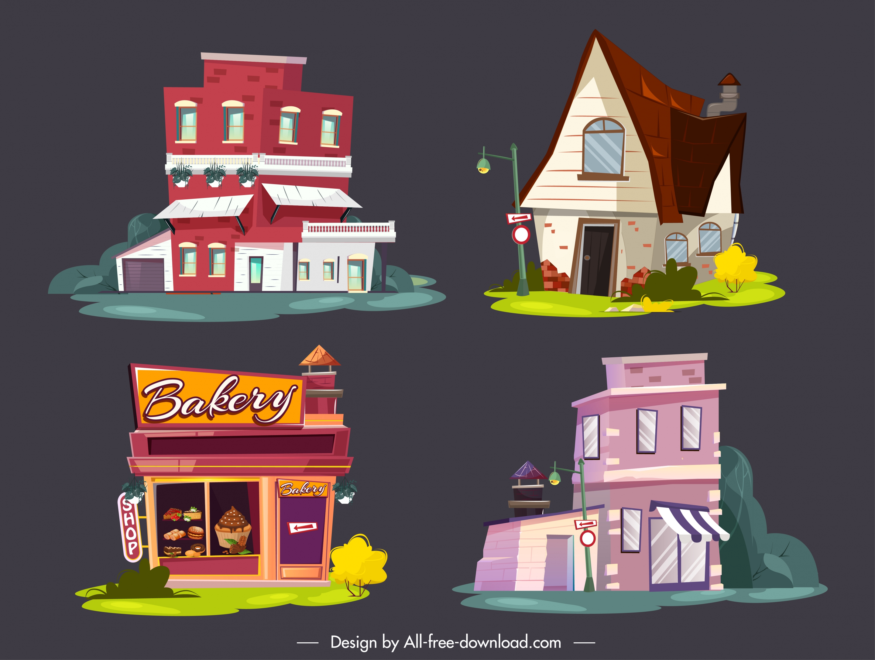 houses icons colorful contemporary shapes sketch