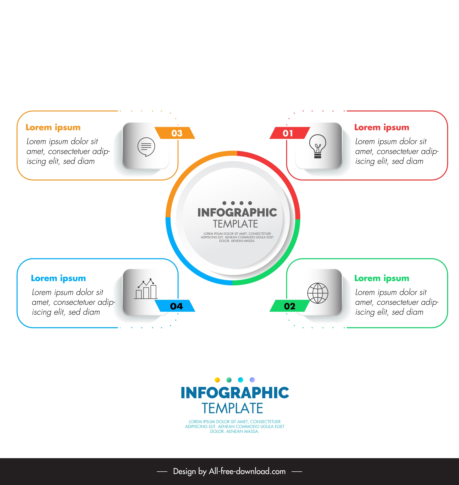 4 options infographic template symmetric circle rectangular shapes