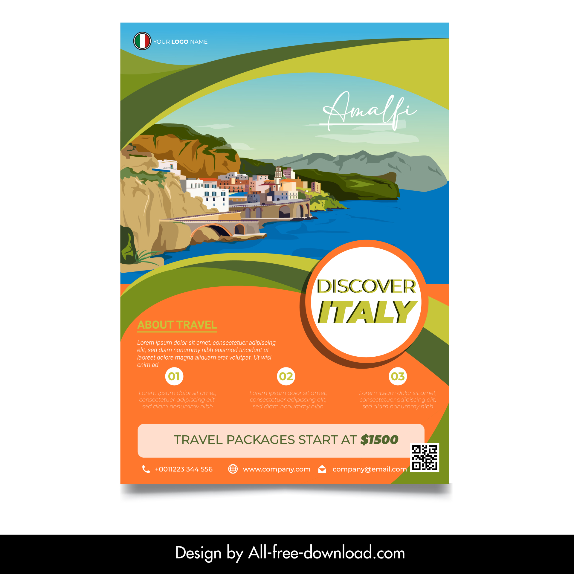  italy travel flyer template beach scene sketch 