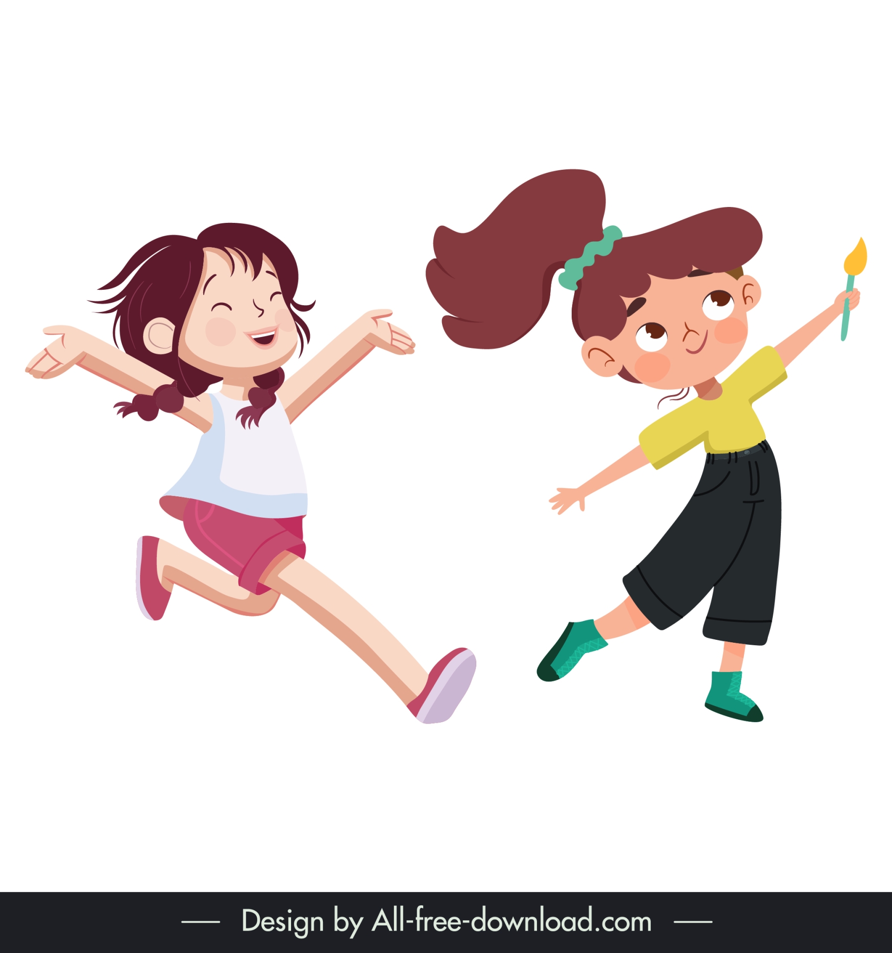 children design elements cute dynamic cartoon girls