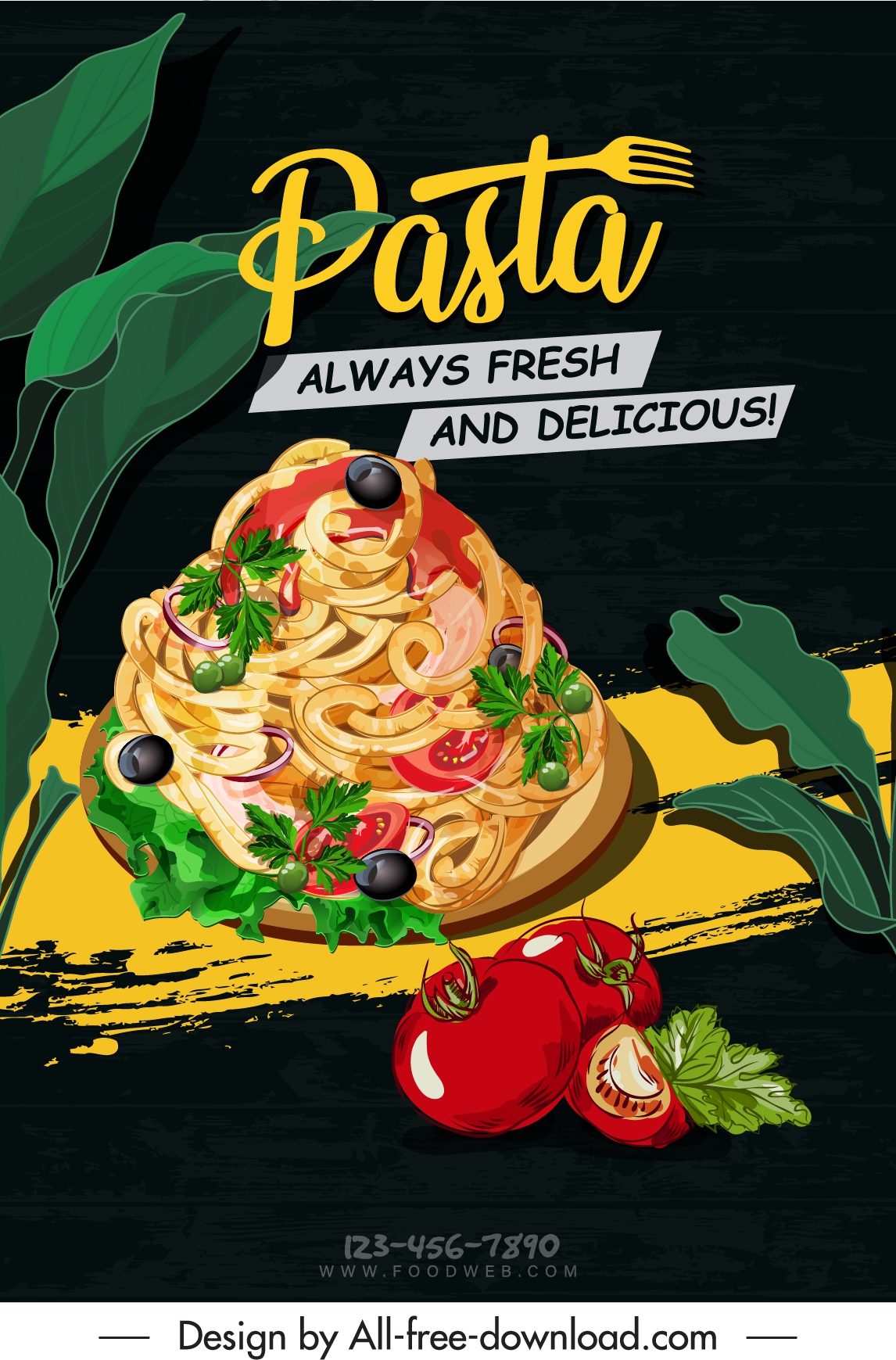 pasta advertising banner dark colorful retro handdrawn