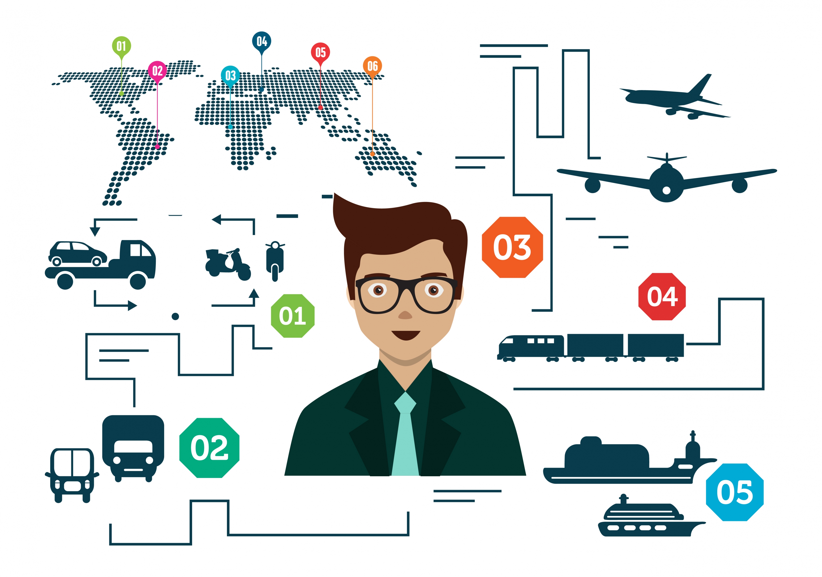 logistic concept infographic human and transporation icons design