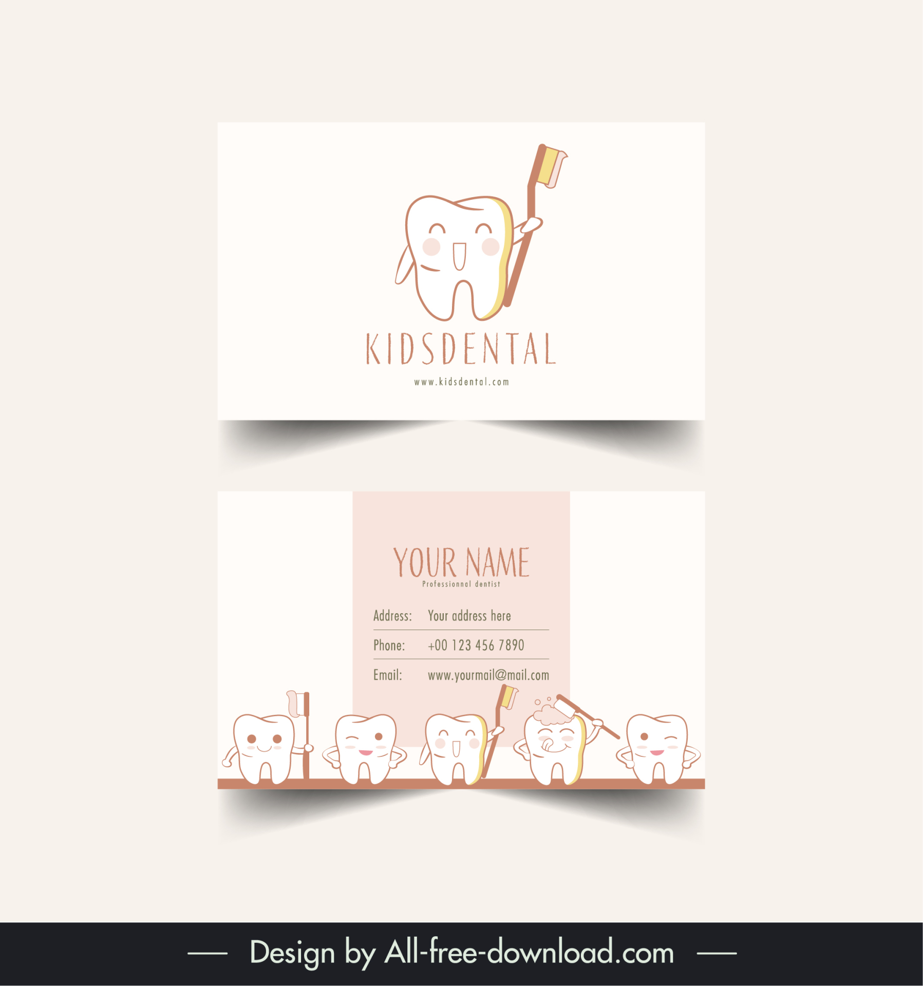 kids dental business card template handdrawn cartoon stylization 