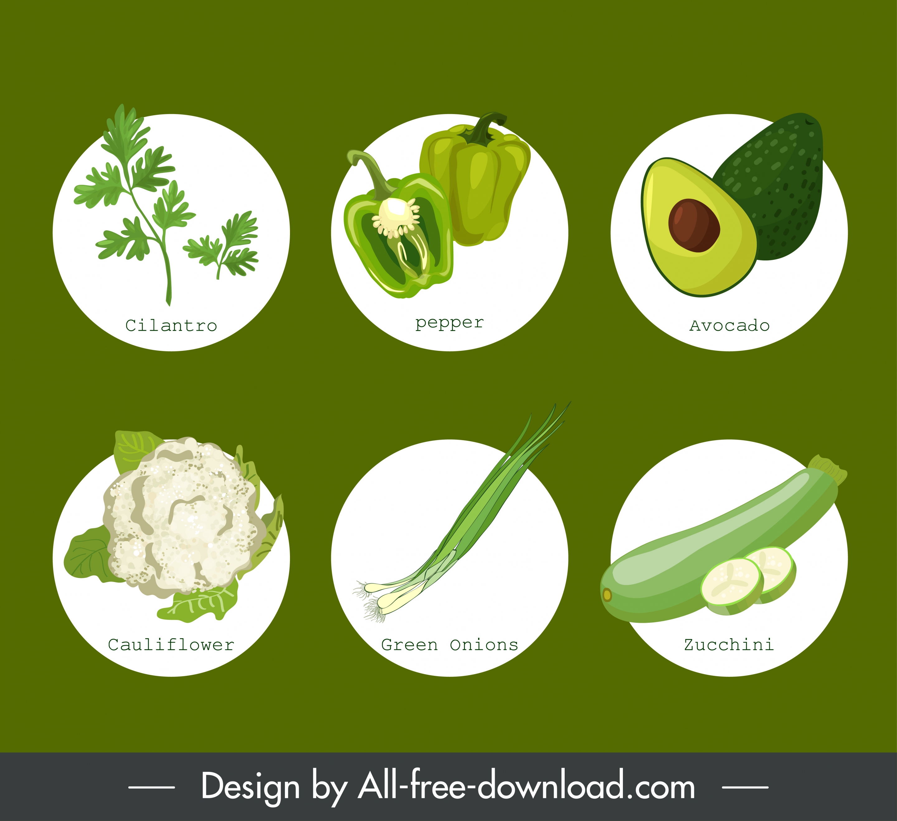 organic food icons green vegetables fruits sketch