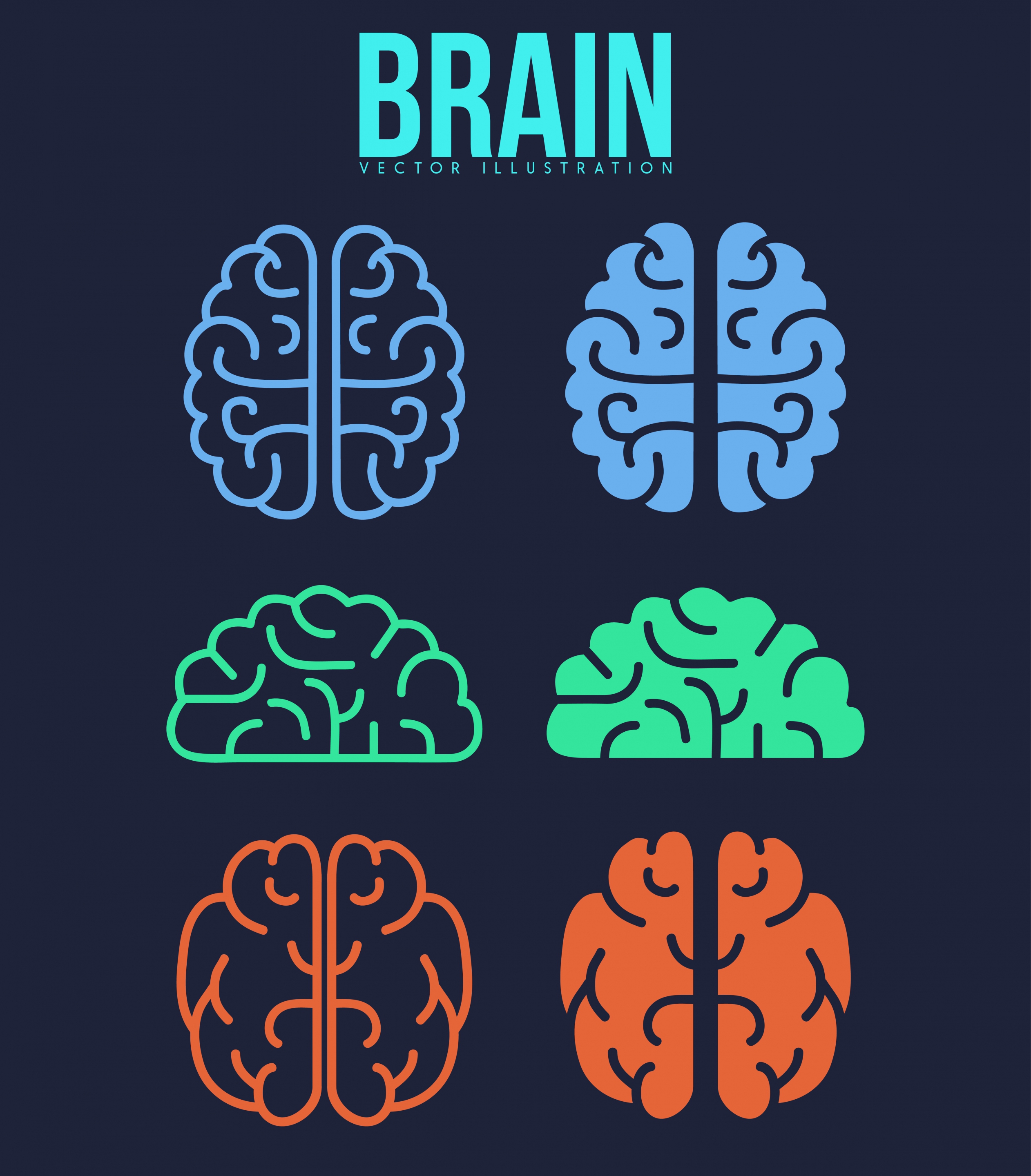 brain icons collection colored flat shapes