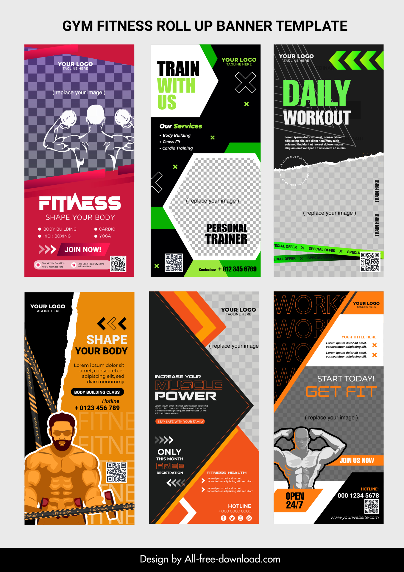 gym fitness banner templates collection roll up design