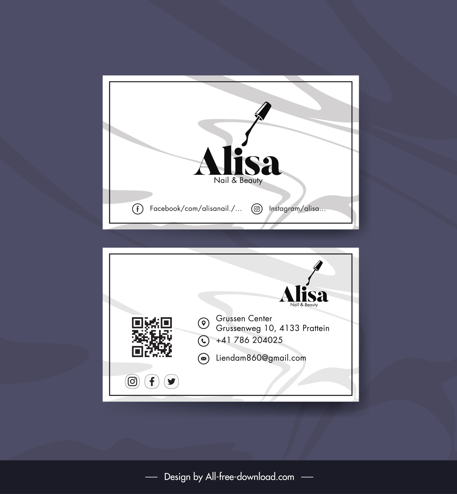 nail art salon business card template brush curves decor