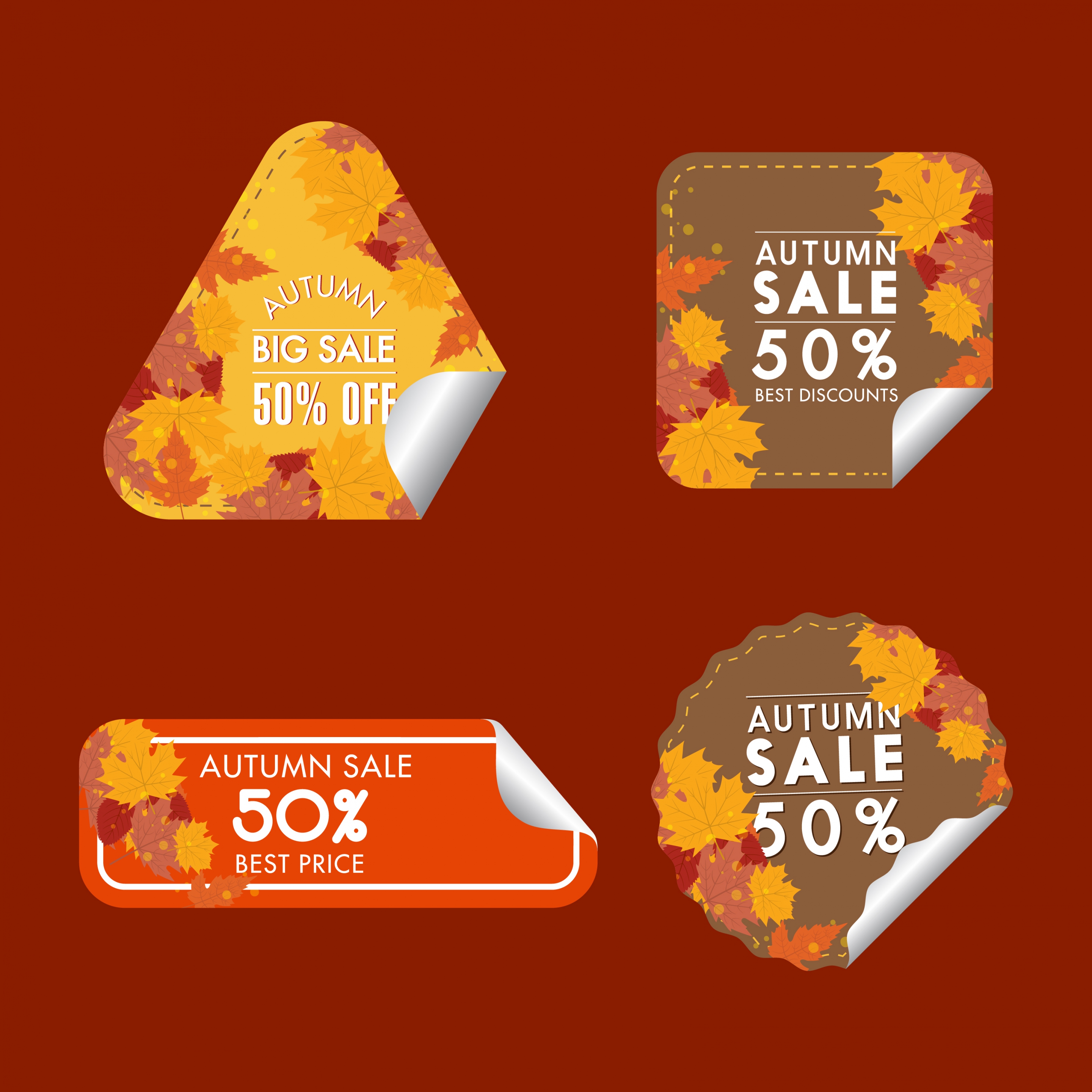 autumn sale tags collection yellow leaves decoration