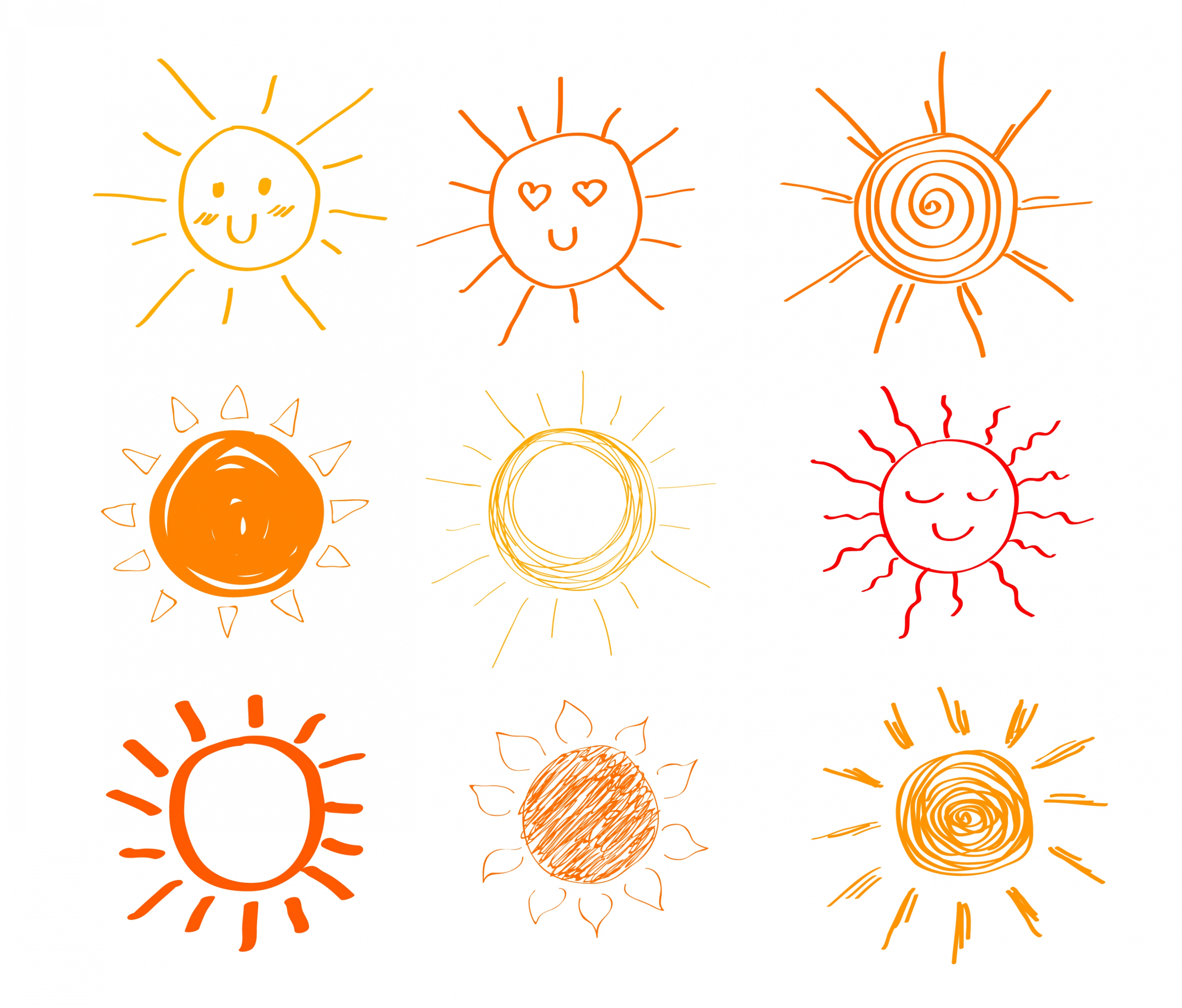 sun icons collection colored handdrawn style