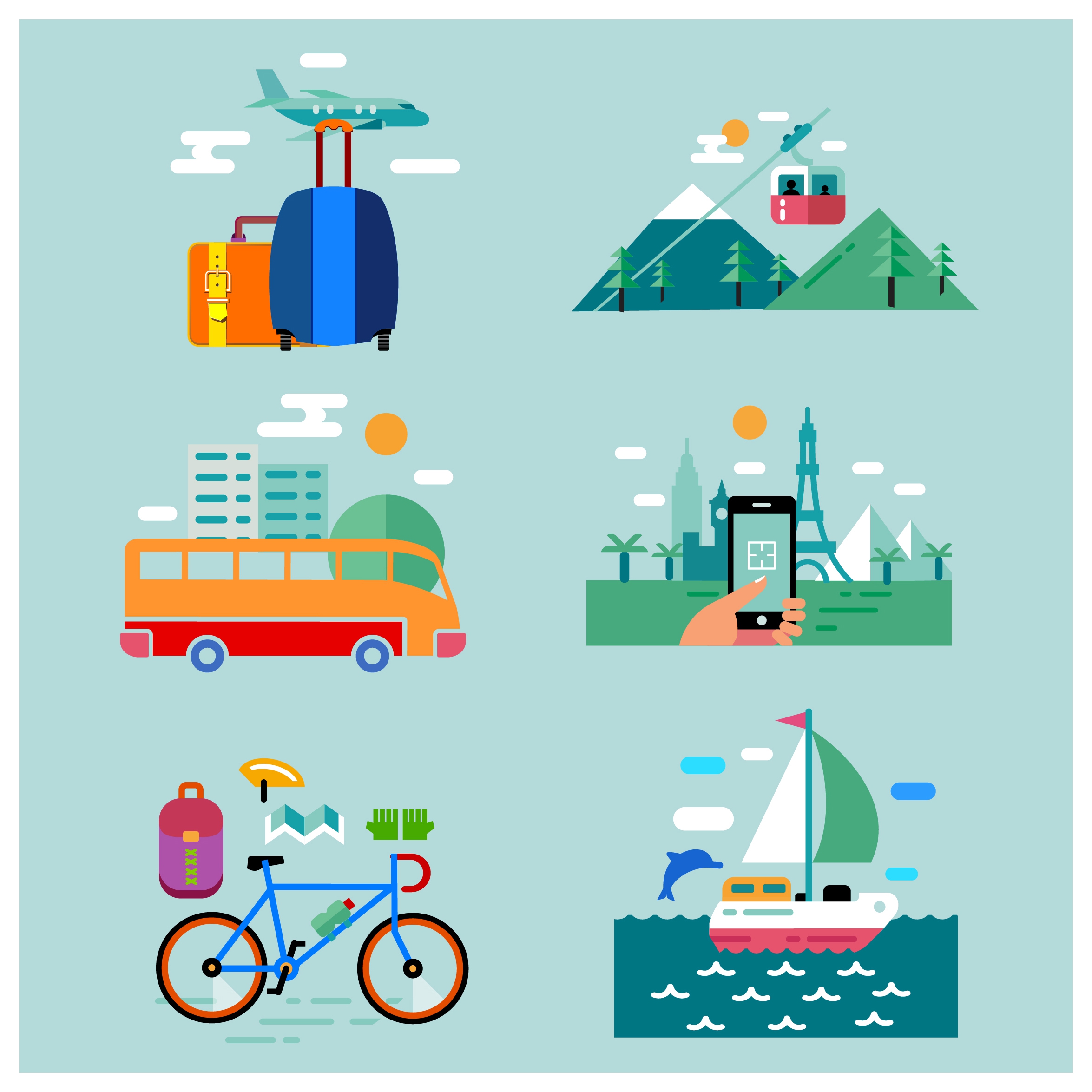 travel concept icons design with various styles