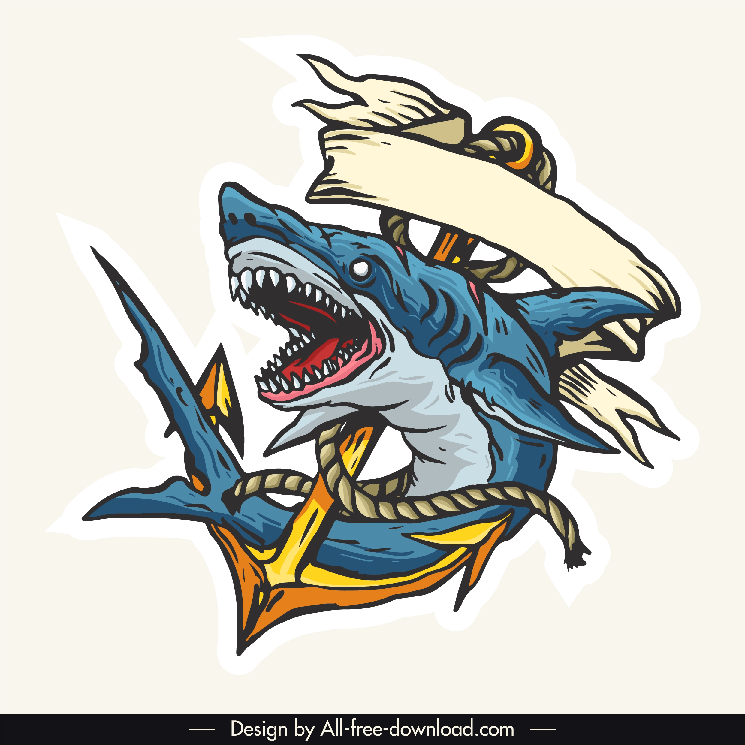 shark tattoo template colored dynamic handdrawn 3d sketch