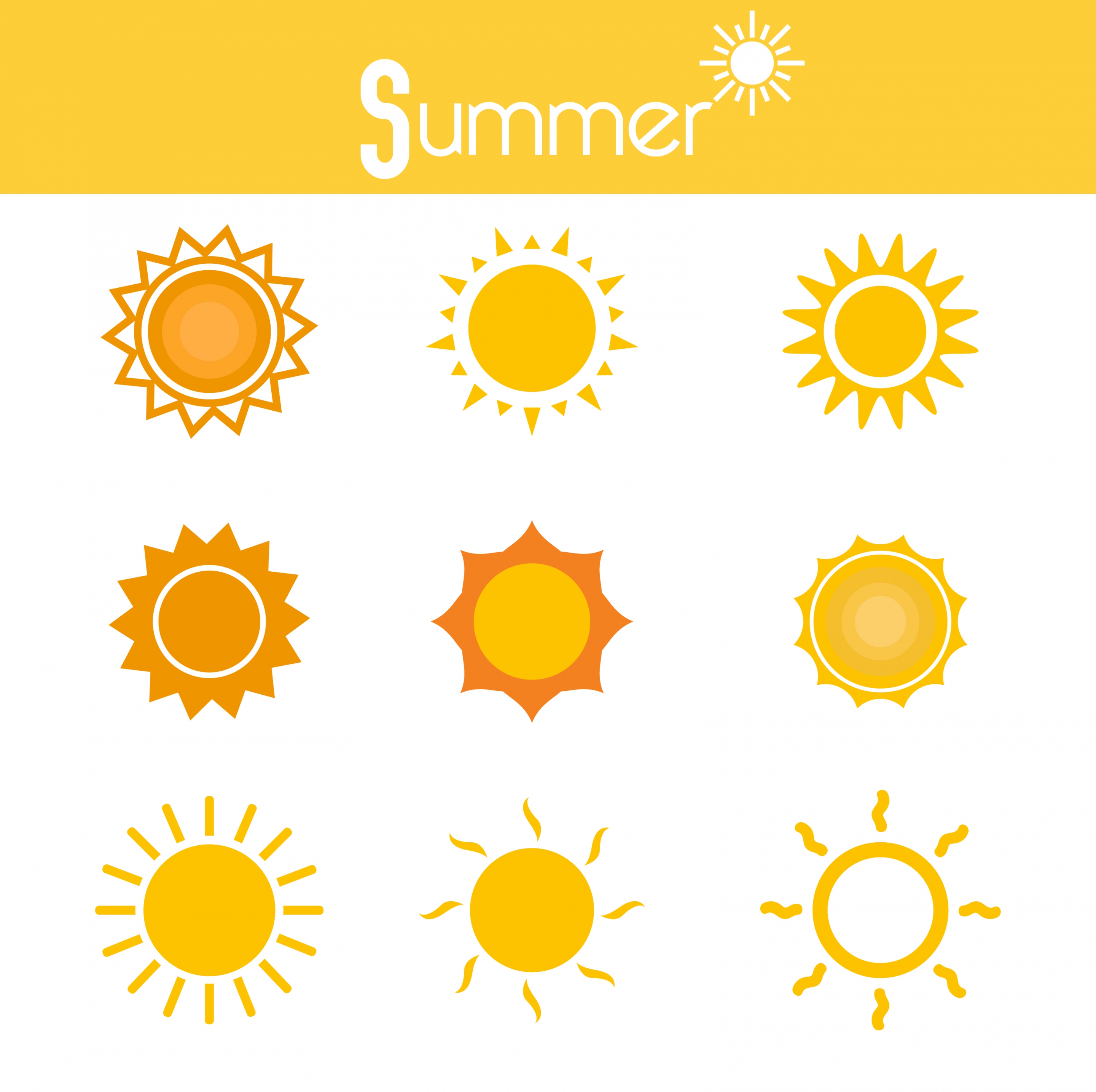 summer sun icons various yellow circles isolation