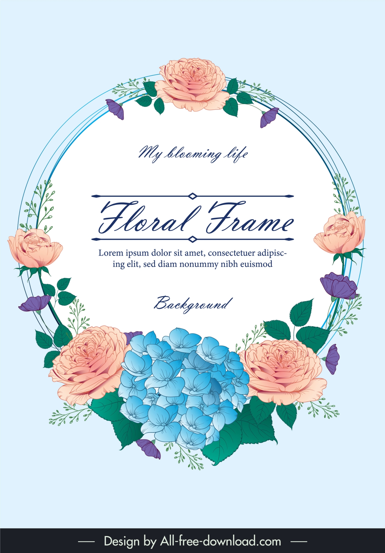 floral background template elegant symmetric hydrangeas roses
