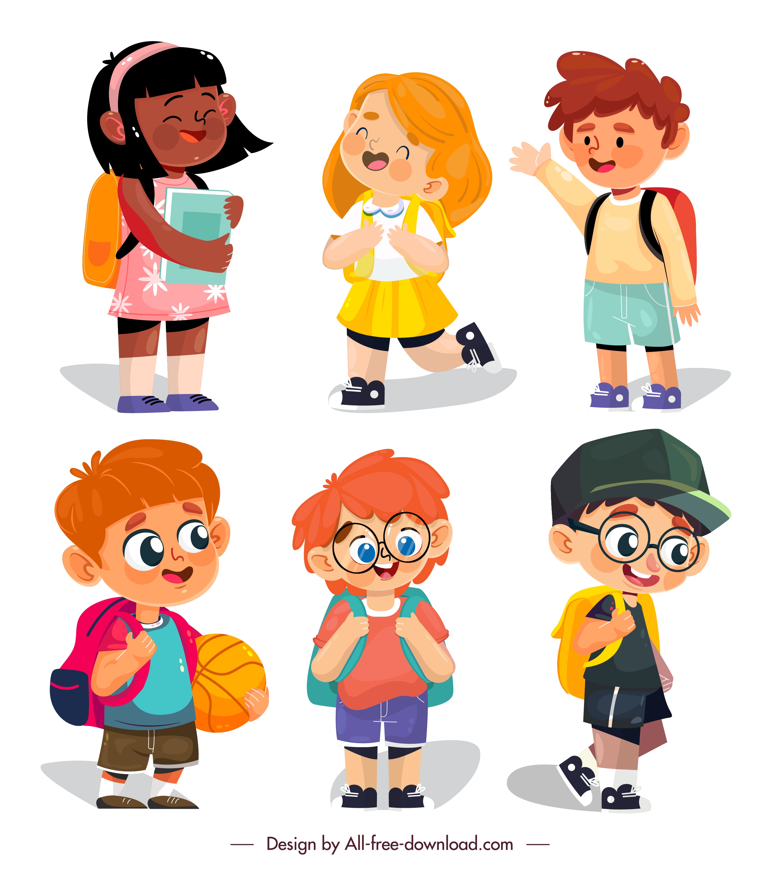 back to school icons cute schoolboys schoolgirls sketch