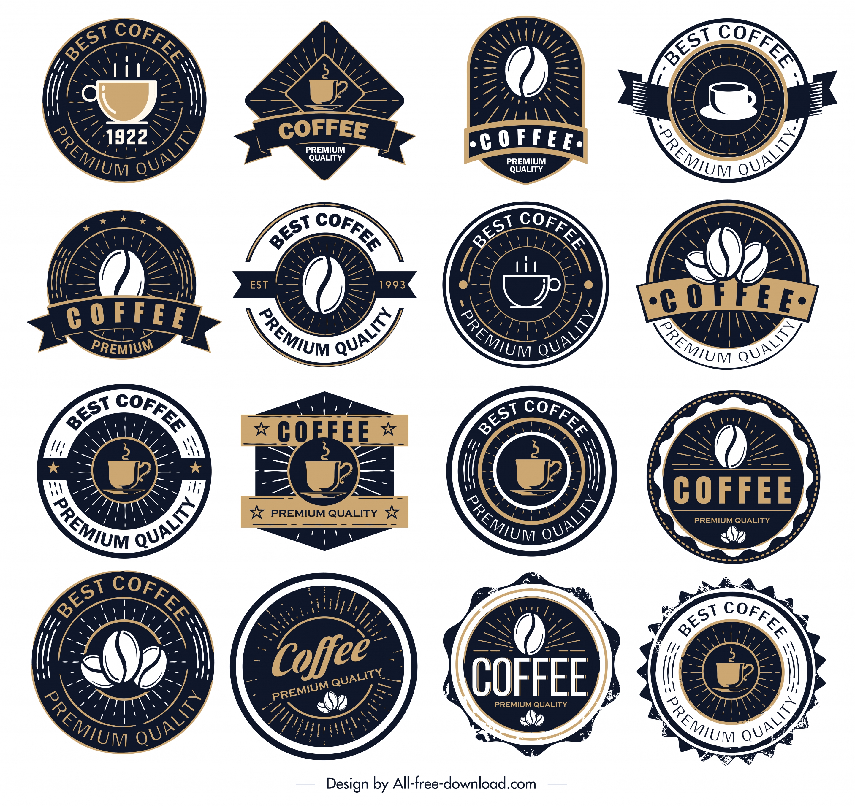 coffee label templates collection dark classical design