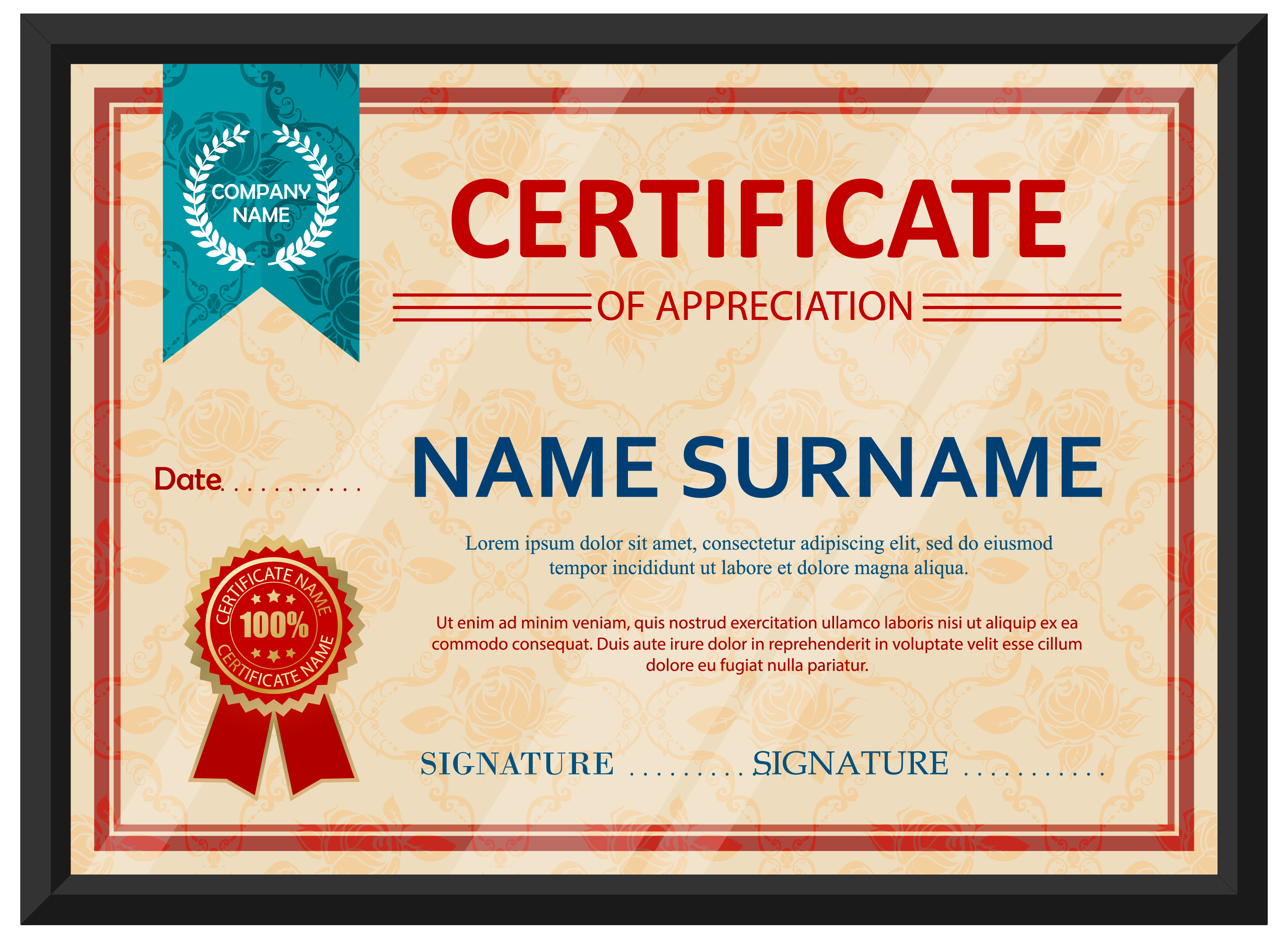 appreciation certificate design with classical style