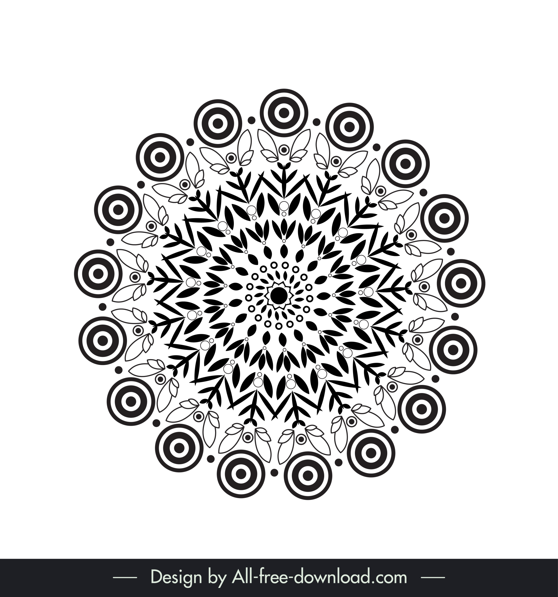 flower mandala sign icon flat black white symmetrical illusion outline