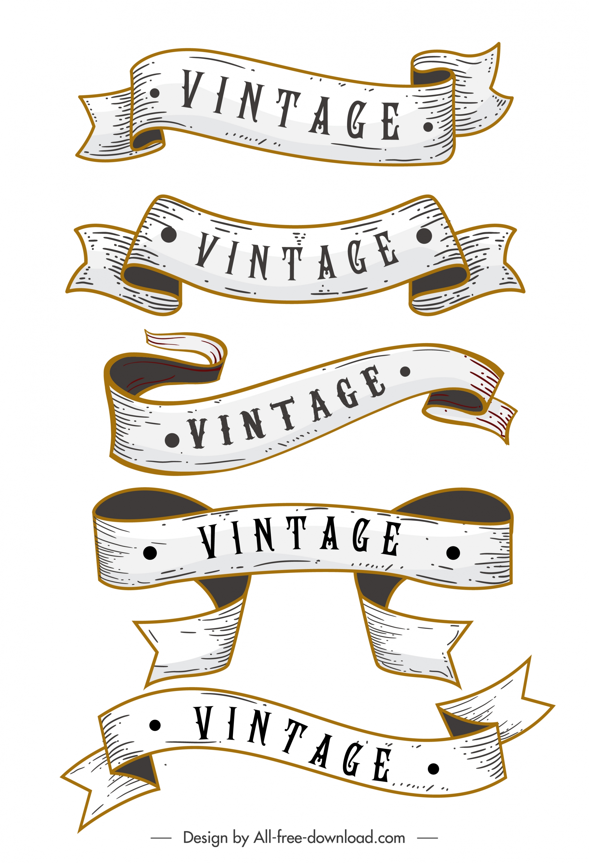 vintage ribbon templates 3d dynamic sketch