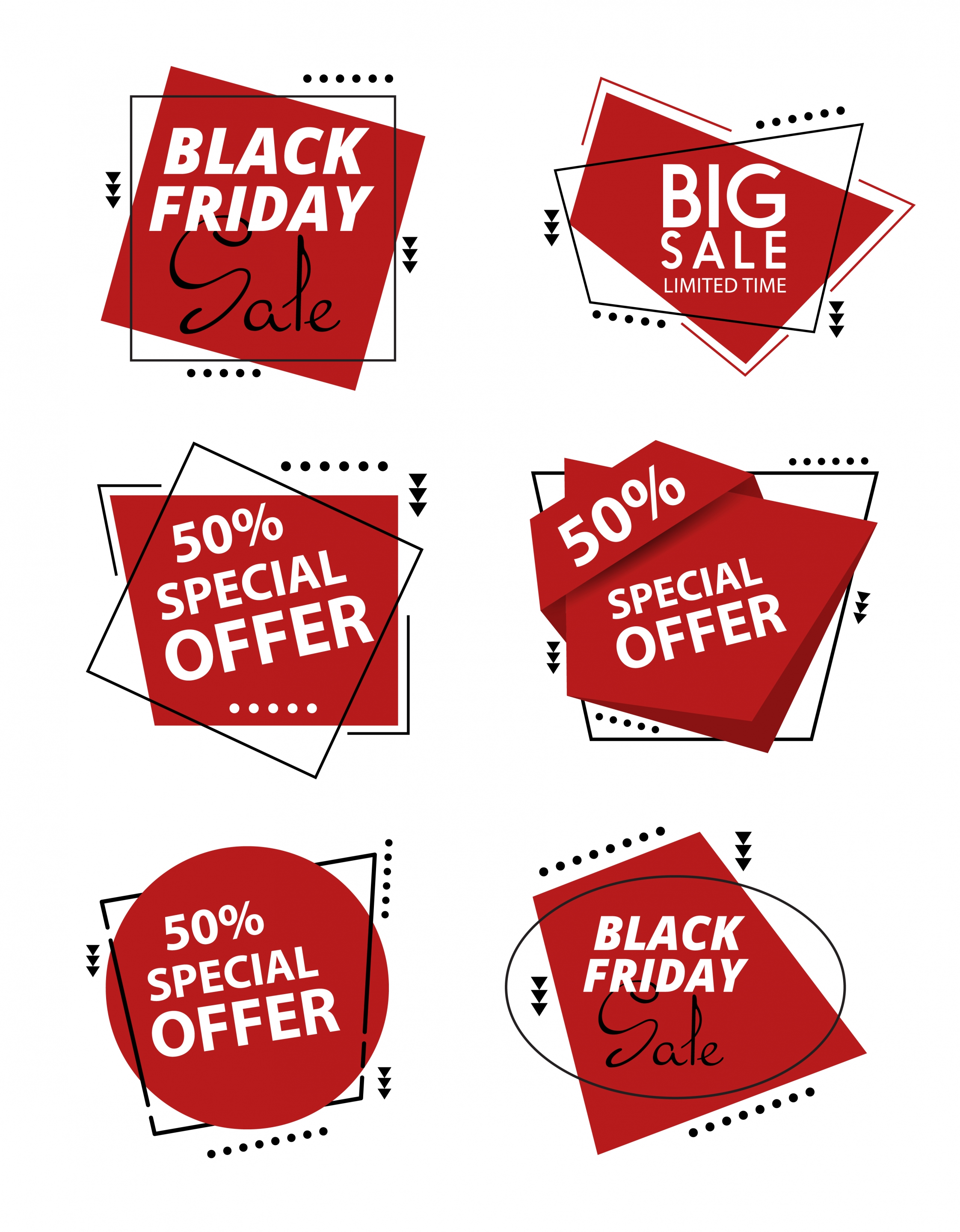 sale labels collection red geometric texts decoration