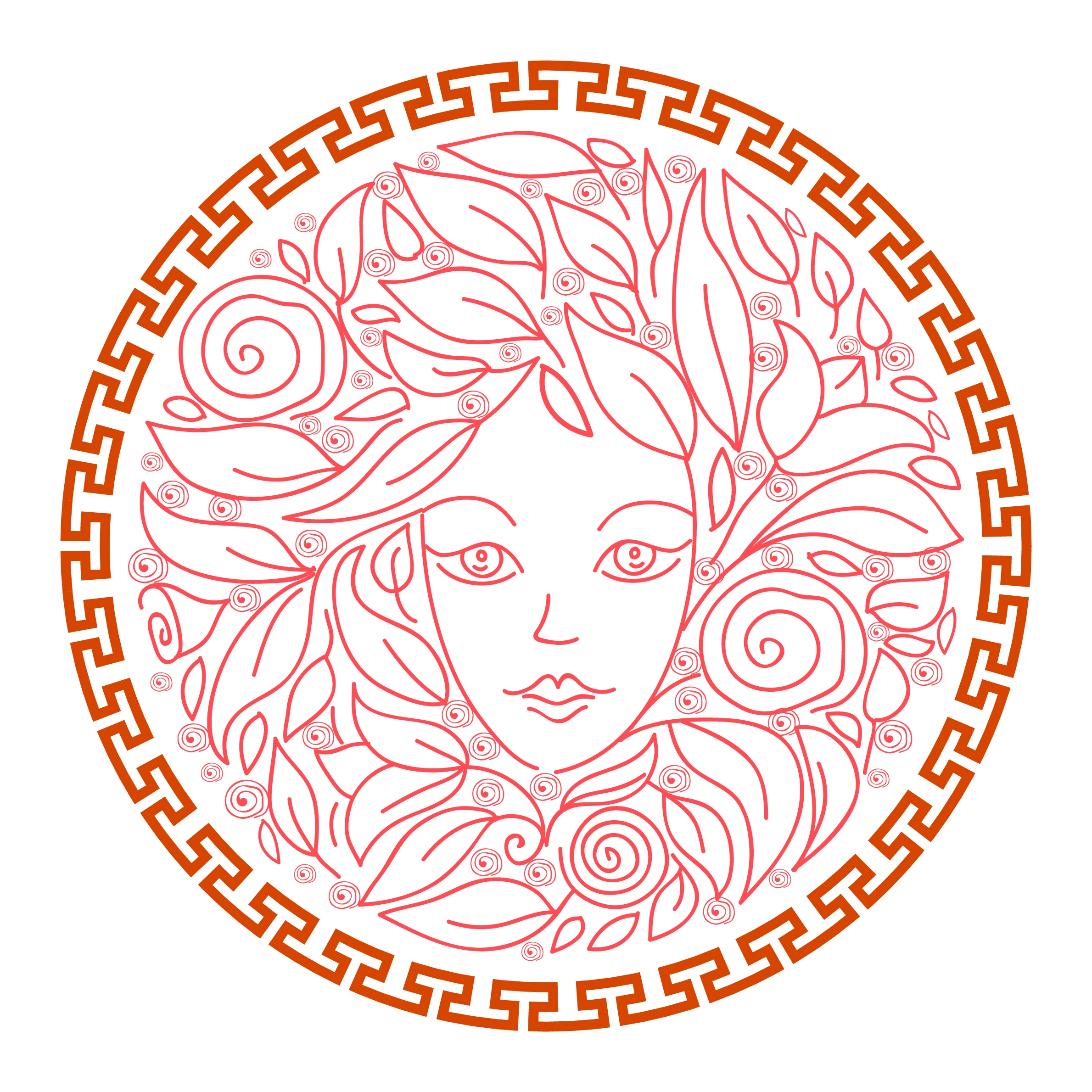 female portrait design with flowers and circle frame