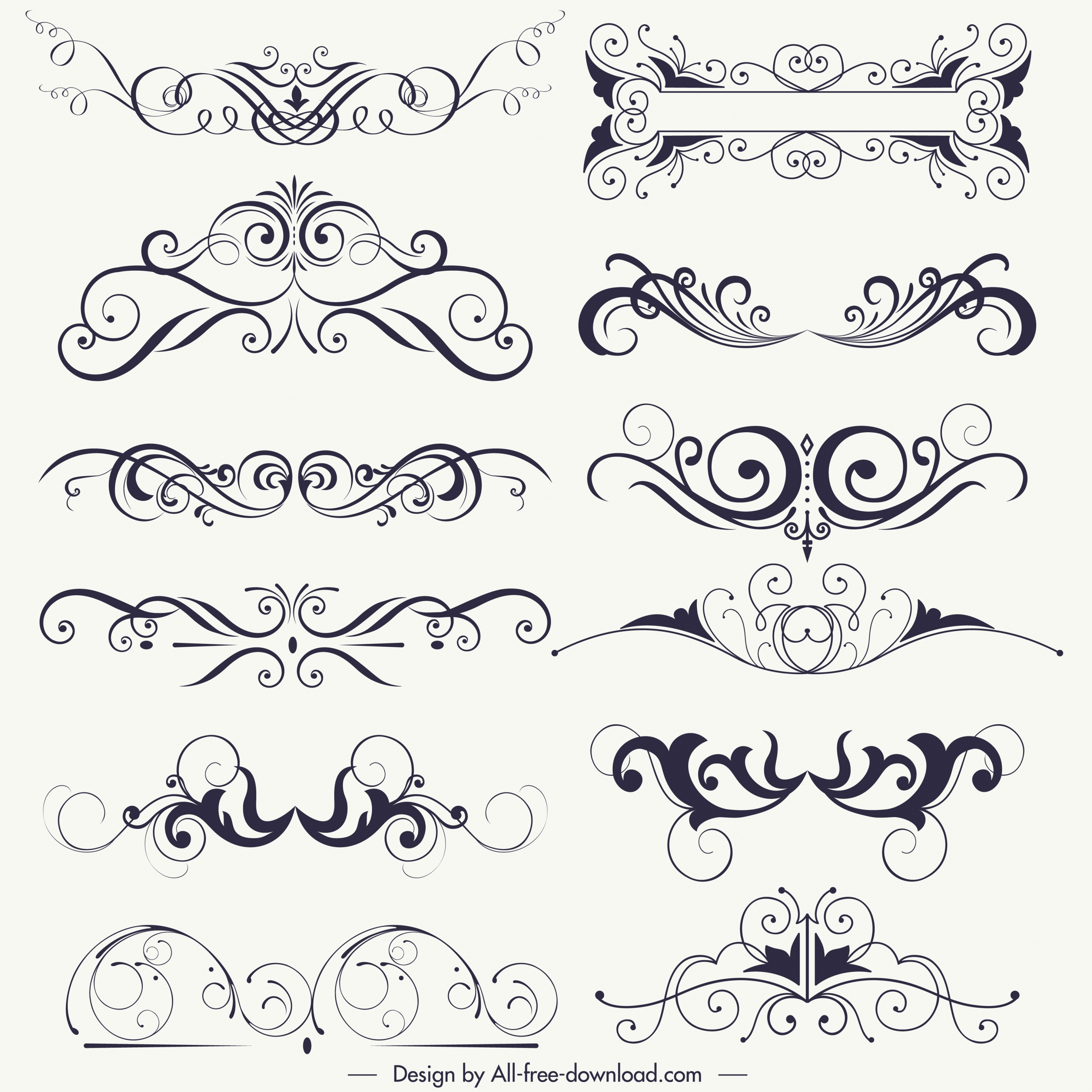 document decorative elements collection classical symmetrical swirled decor