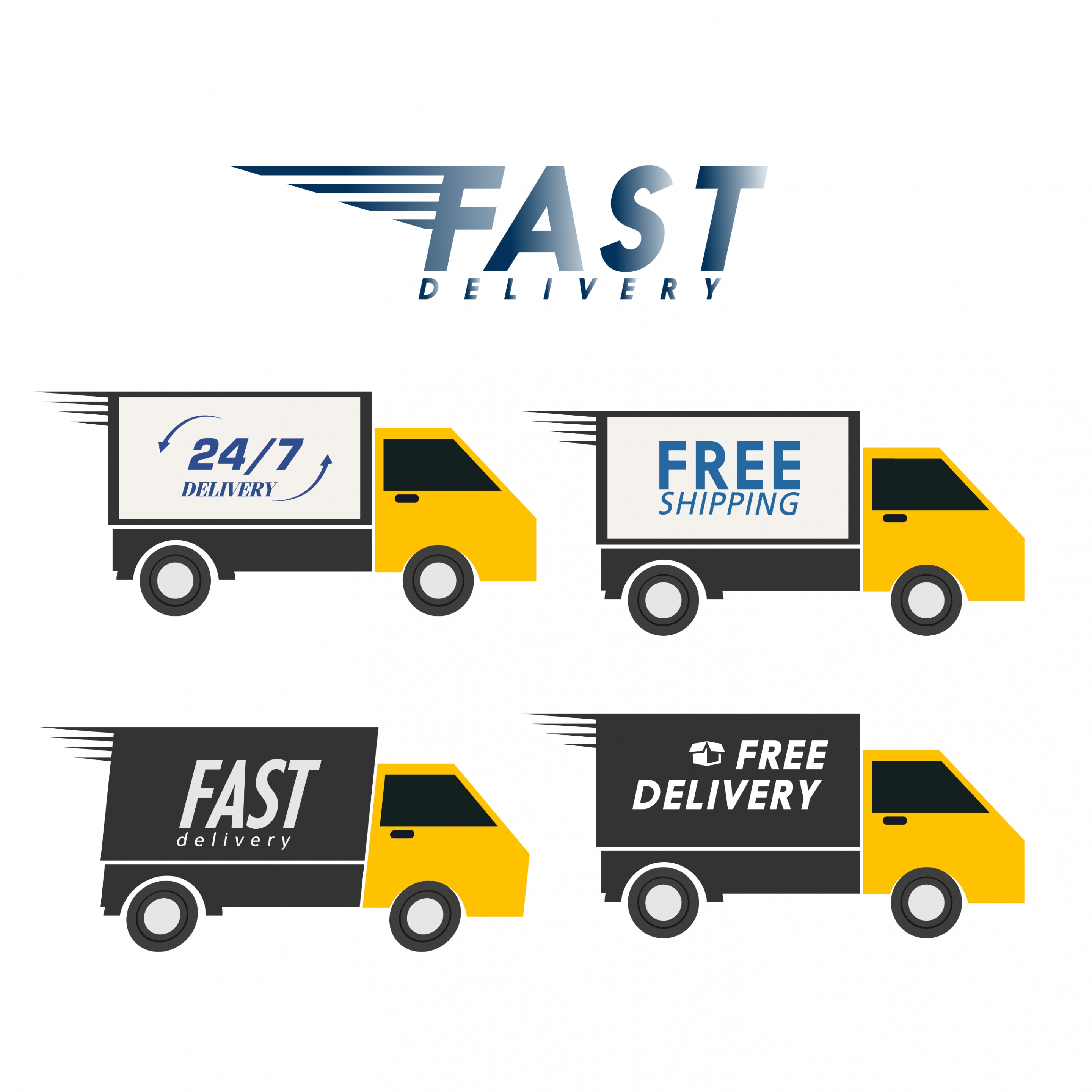 fast delivery advertisement yellow trucks icons ornament