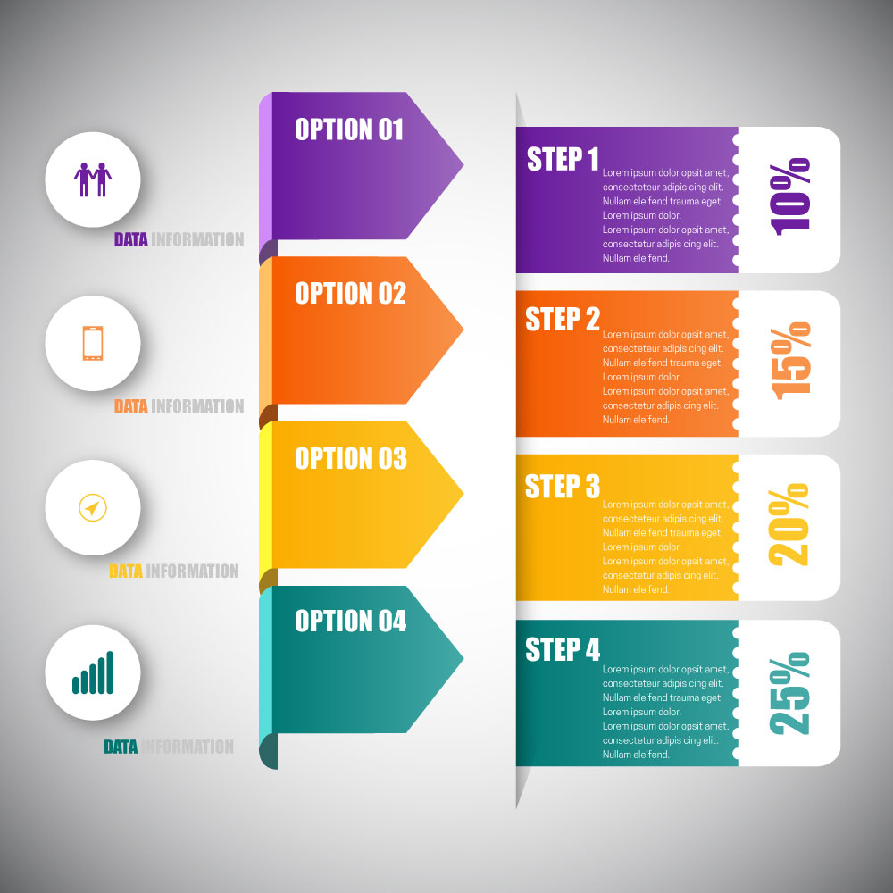 infographic design sets with arrows and tickets illustration