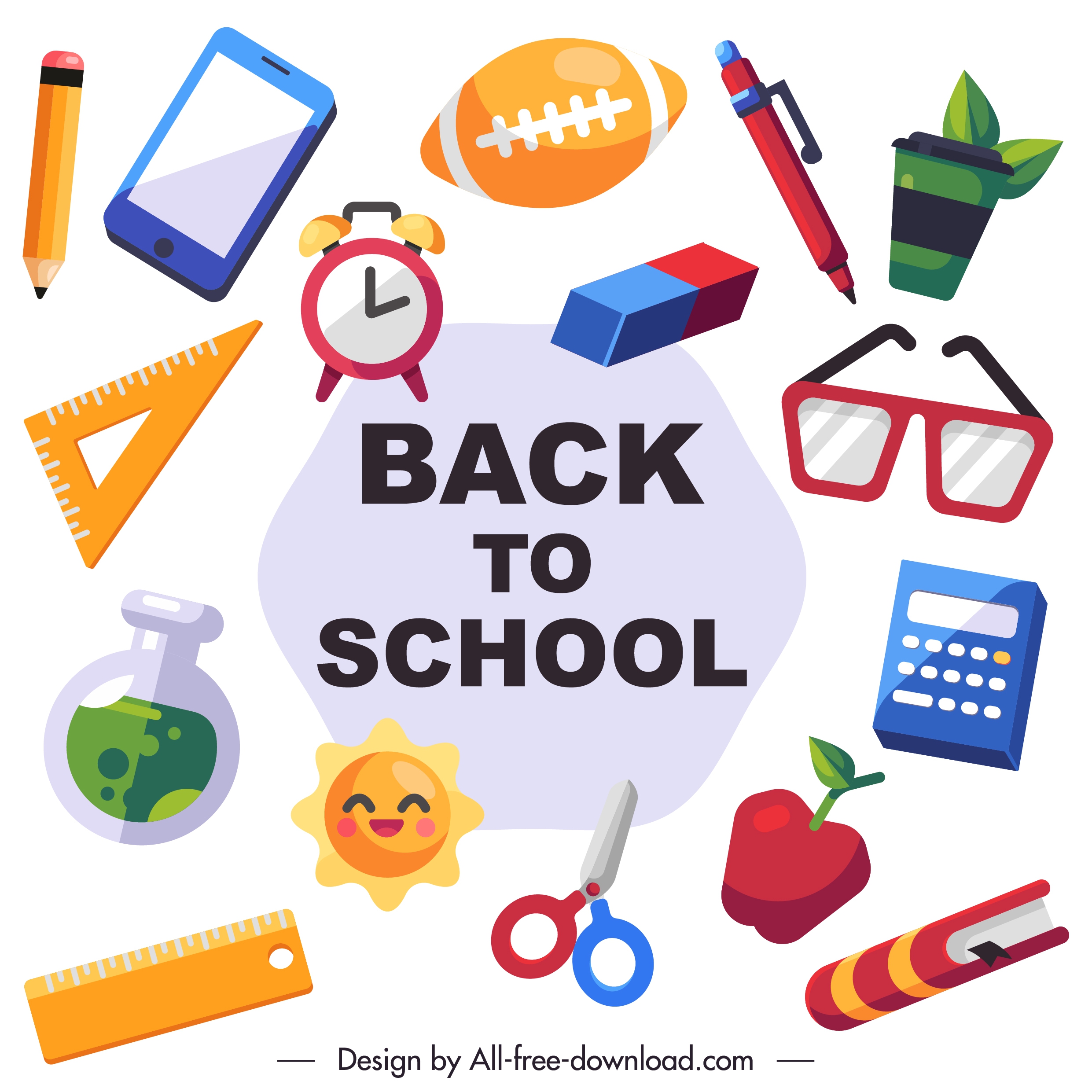 back to school design elements colorful objects sketch