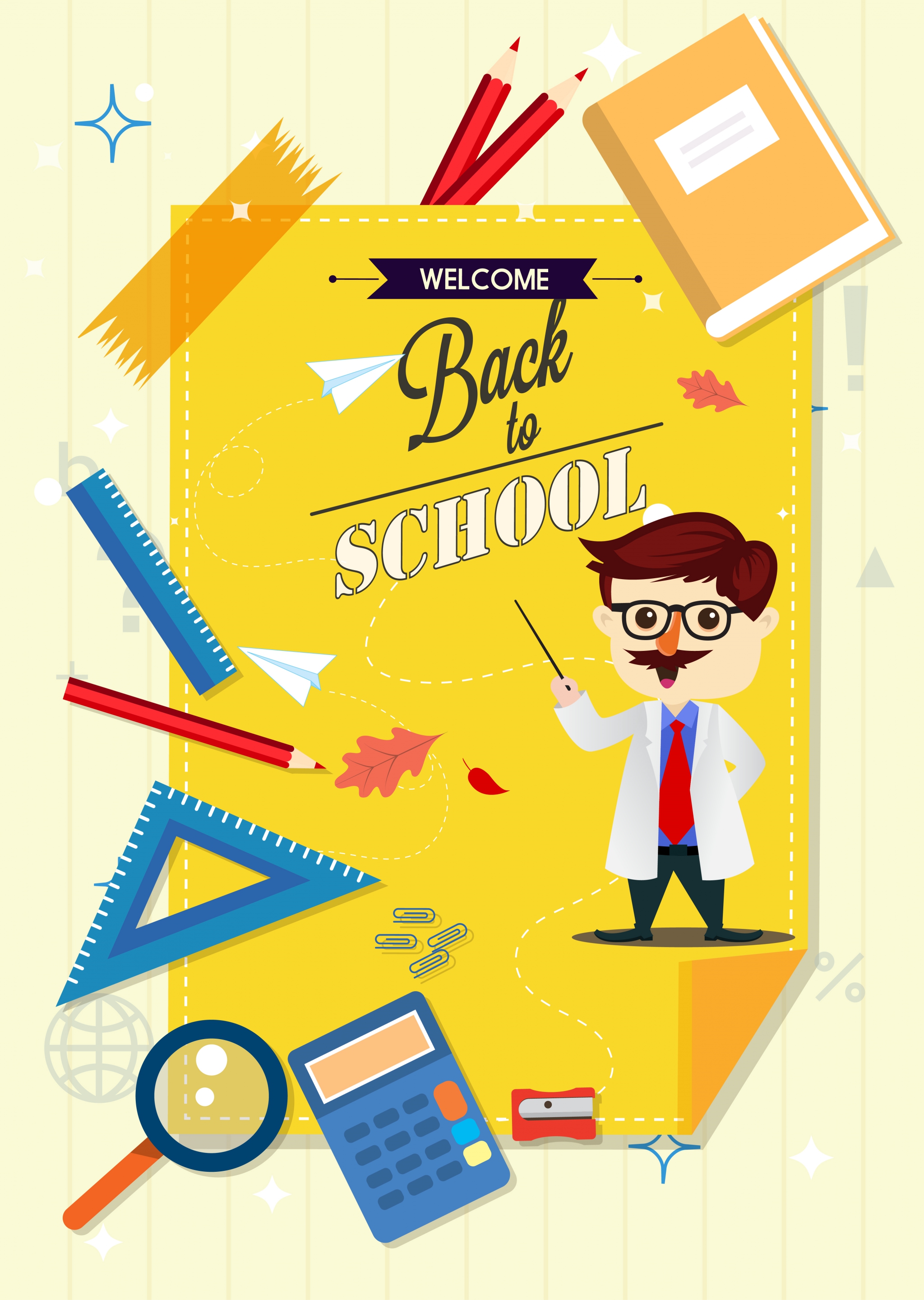 back to school banner teacher study icons decor