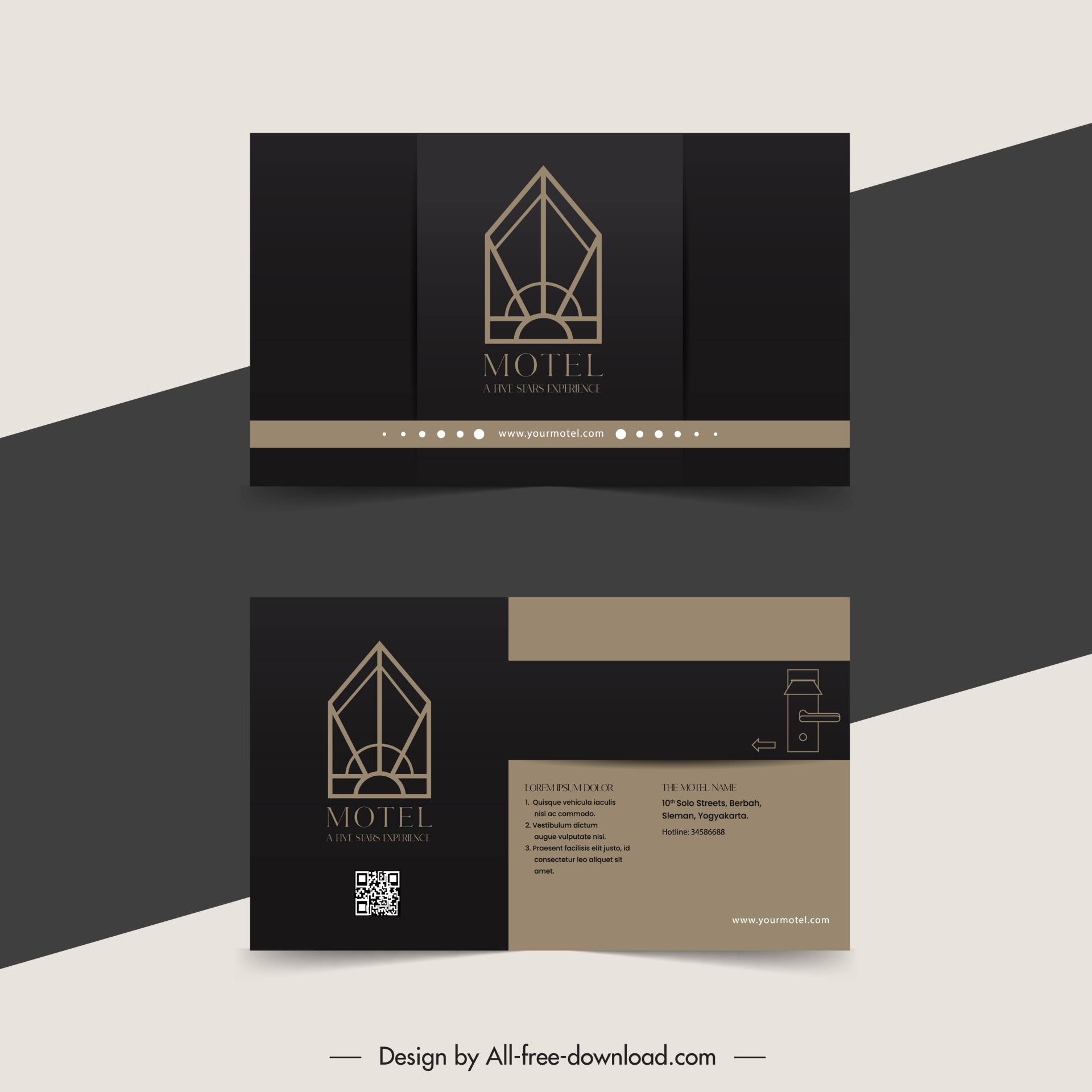 motel business card template dark flat geometric architecture