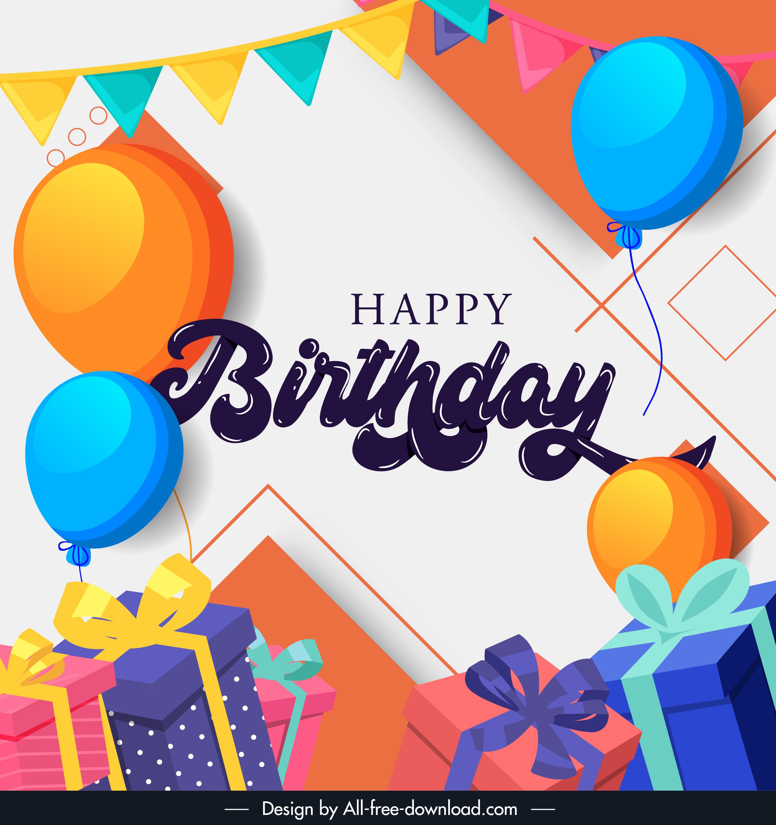 birthday poster template colorful balloon ribbon presents decor