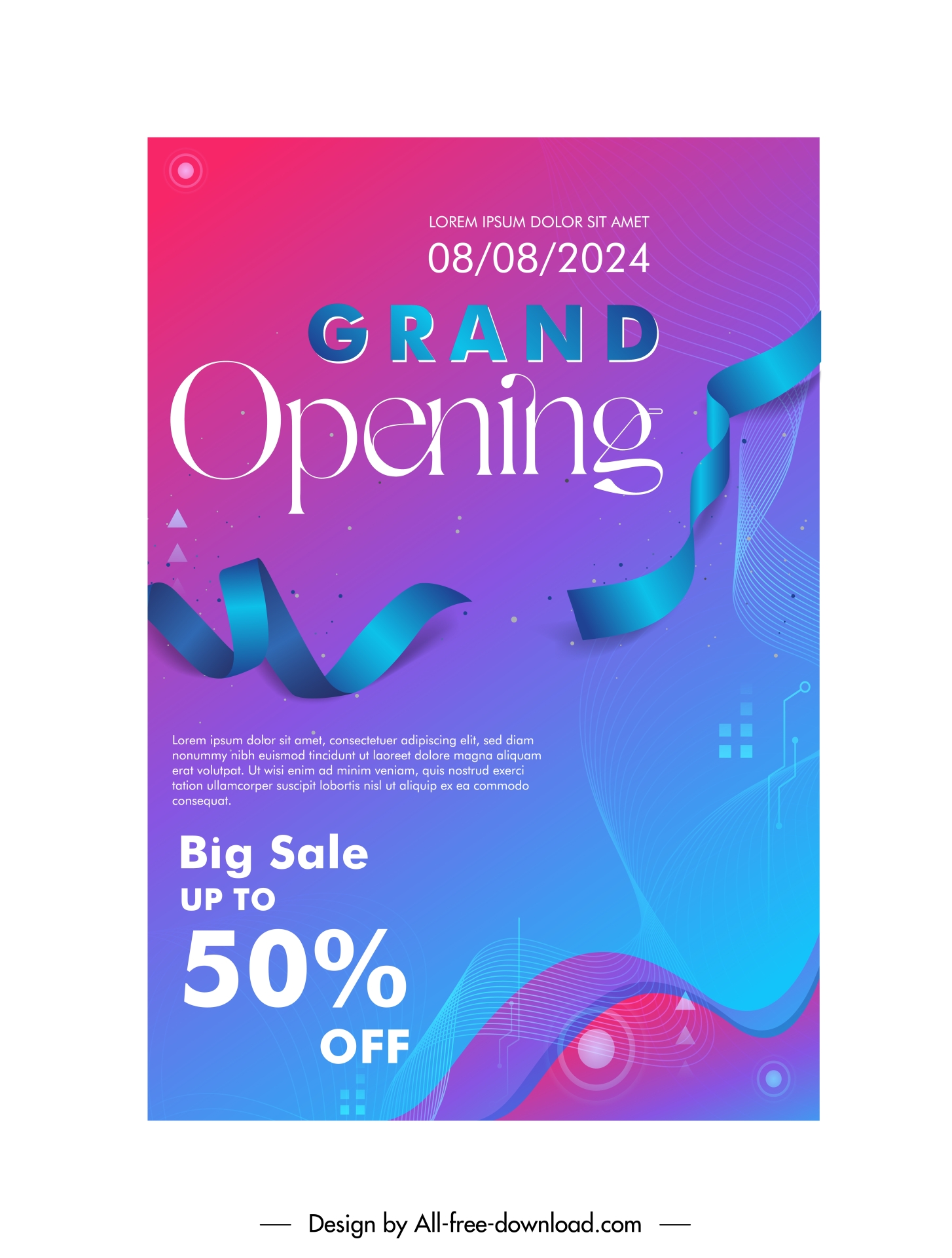 grand opening poster template dynamic 3d ribbon curves